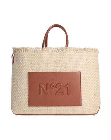 N°21 Woman Handbag Beige Size - Natural Raffia, Leather In Burgundy