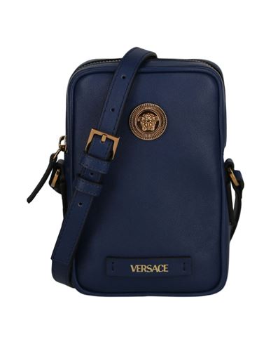 Versace Leather Crossbody Bag Man Cross-body Bag Blue Size - Calfskin