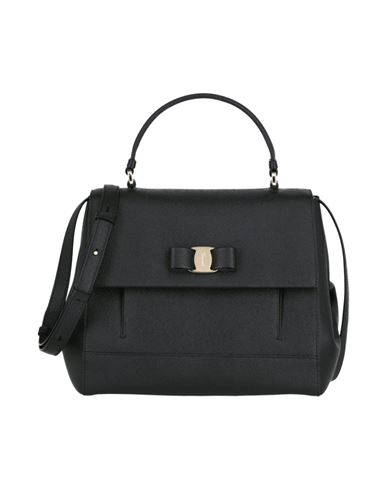 Ferragamo Vara Bow Pebbled Leather Shoulder Bag Woman Shoulder Bag Black Size - Calfskin