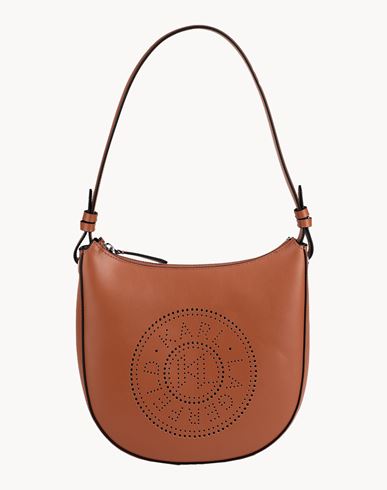 Karl Lagerfeld K/circle Perforated-logo Shoulder Bag In Brown