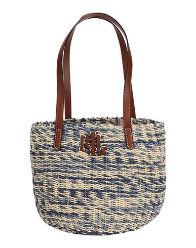 Ralph Lauren Lauren  Striped Straw Medium Hartley Tote Bag Woman Shoulder Bag Navy Blue Size - Paper  In Navy Blue