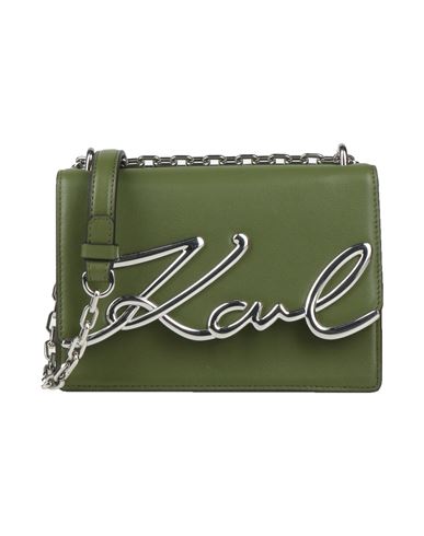 Karl Lagerfeld K/signature Md Shoulderbag Woman Cross-body Bag Military Green Size - Bovine Leather In Green