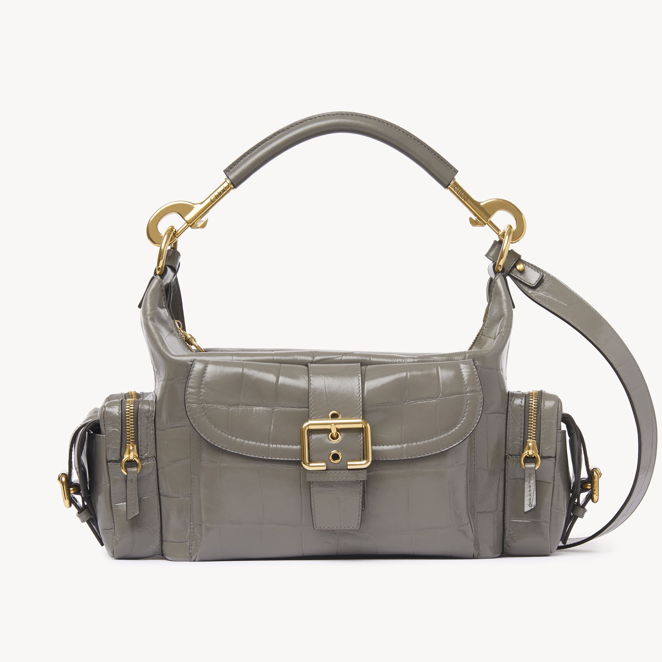 Chloé Sac Camera Bag En Cuir Effet Crocodile Femme Gris Taille Onesize 100% Cuir De Veau In Grey