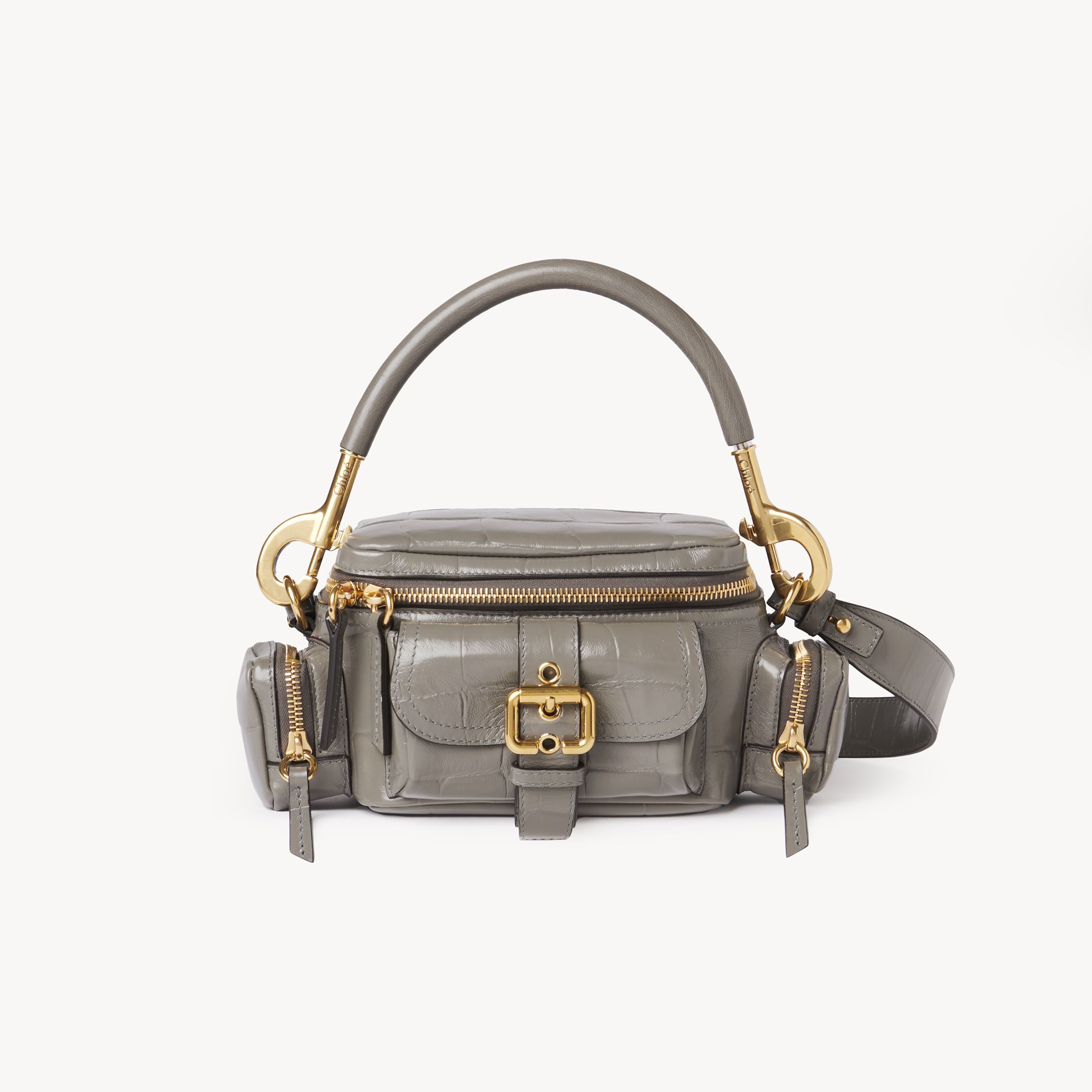 Chloé Petit Sac Camera Bag En Cuir Effet Crocodile Femme Gris Taille Onesize 100% Bubalus Bubalis, Farmed, In Grey