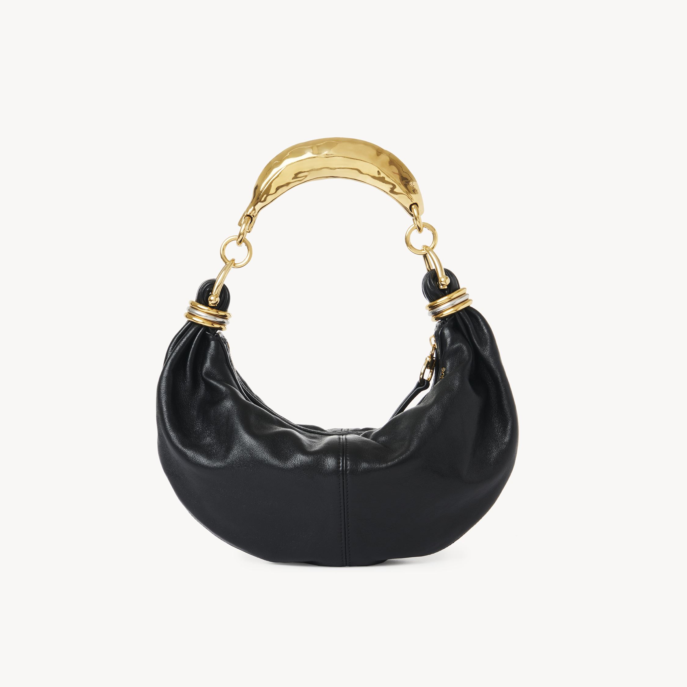 Chloé Petit Sac Hobo Bracelet Bag Avec Poignée Métal En Cuir Grainé Femme Noir Taille Onesize 100% Bubalus In Black