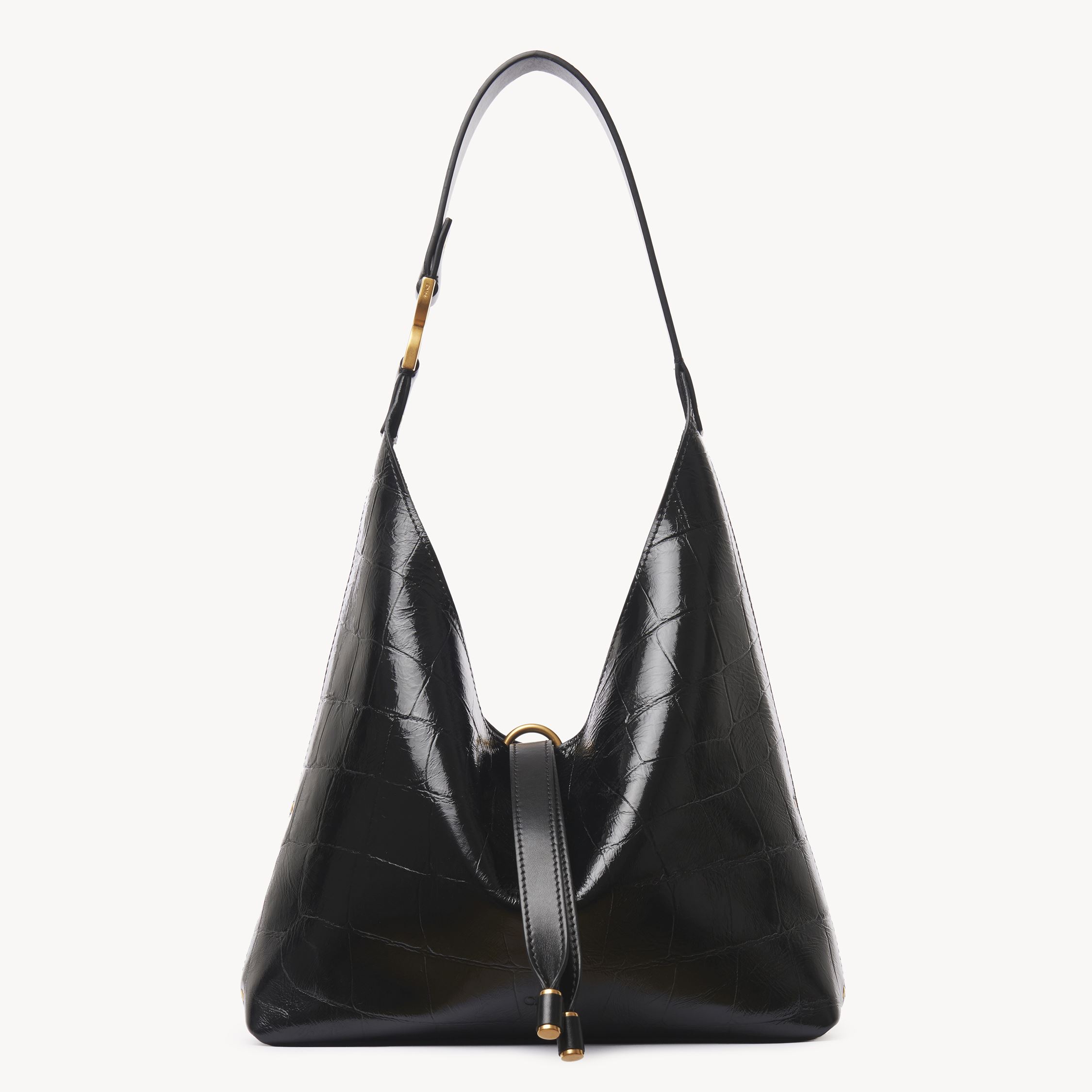 CHLOÉ SMALL MARCIE HOBO BAG IN CROCO-EFFECT LEATHER BLACK SIZE ONESIZE 100% CALF-SKIN LEATHER 
