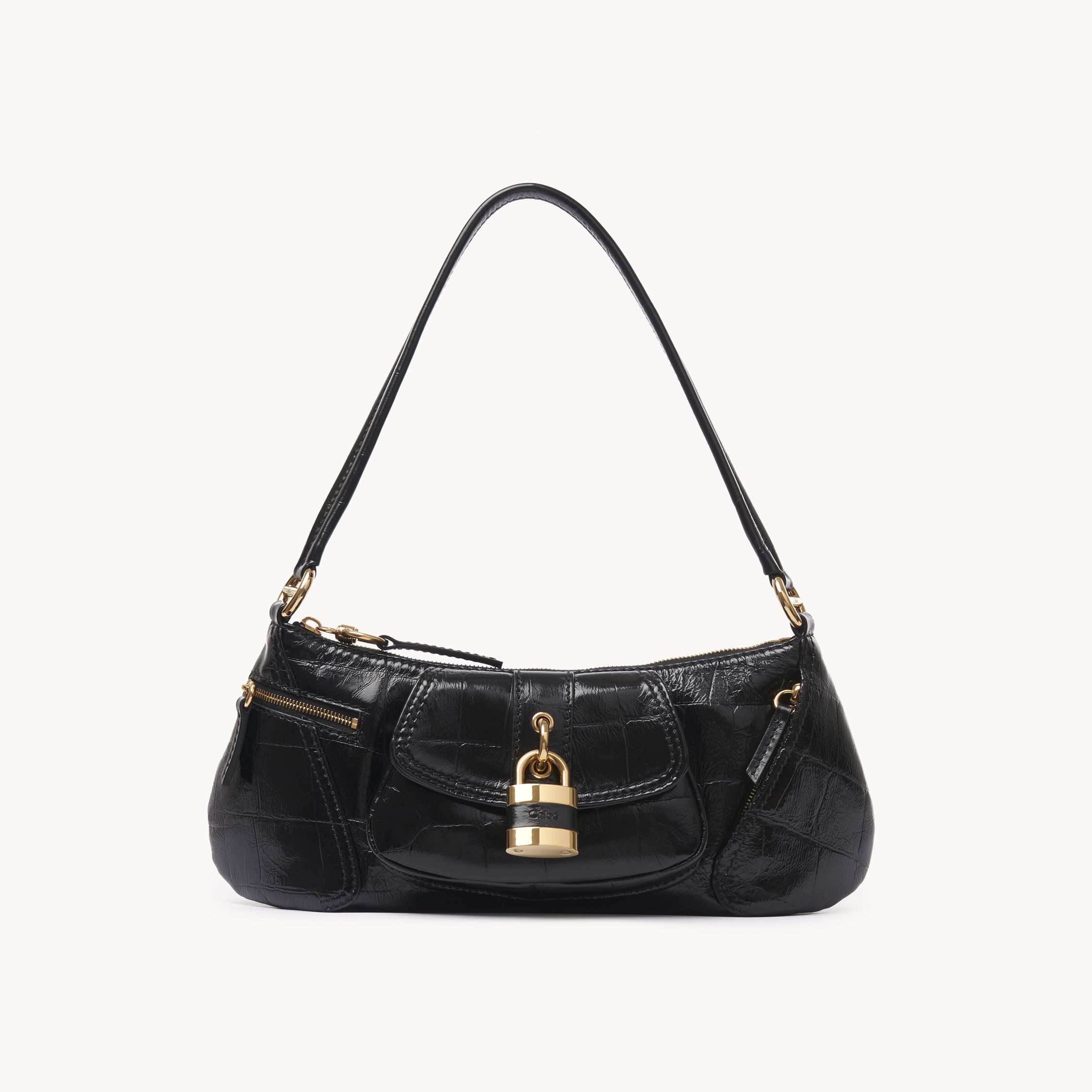 CHLOÉ THE 99 SHOULDER BAG IN CROCO-EFFECT LEATHER BLACK SIZE ONESIZE 100% CALF-SKIN LEATHER 