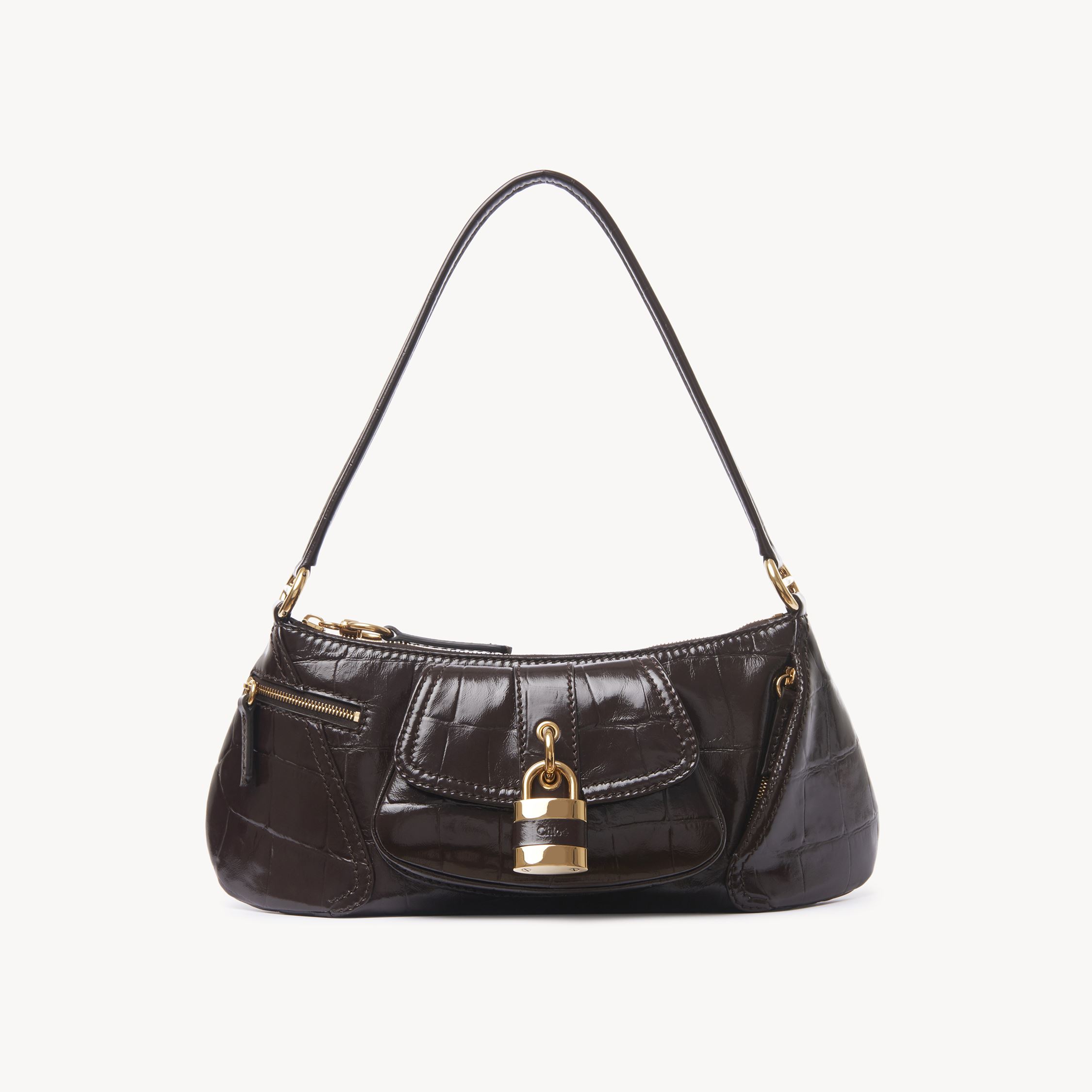 CHLOÉ THE 99 SHOULDER BAG IN CROCO-EFFECT LEATHER BROWN SIZE ONESIZE 100% CALF-SKIN LEATHER 