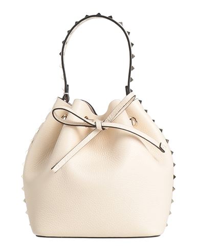 Valentino Rockstud Drawstring Leather Bucket Bag In White