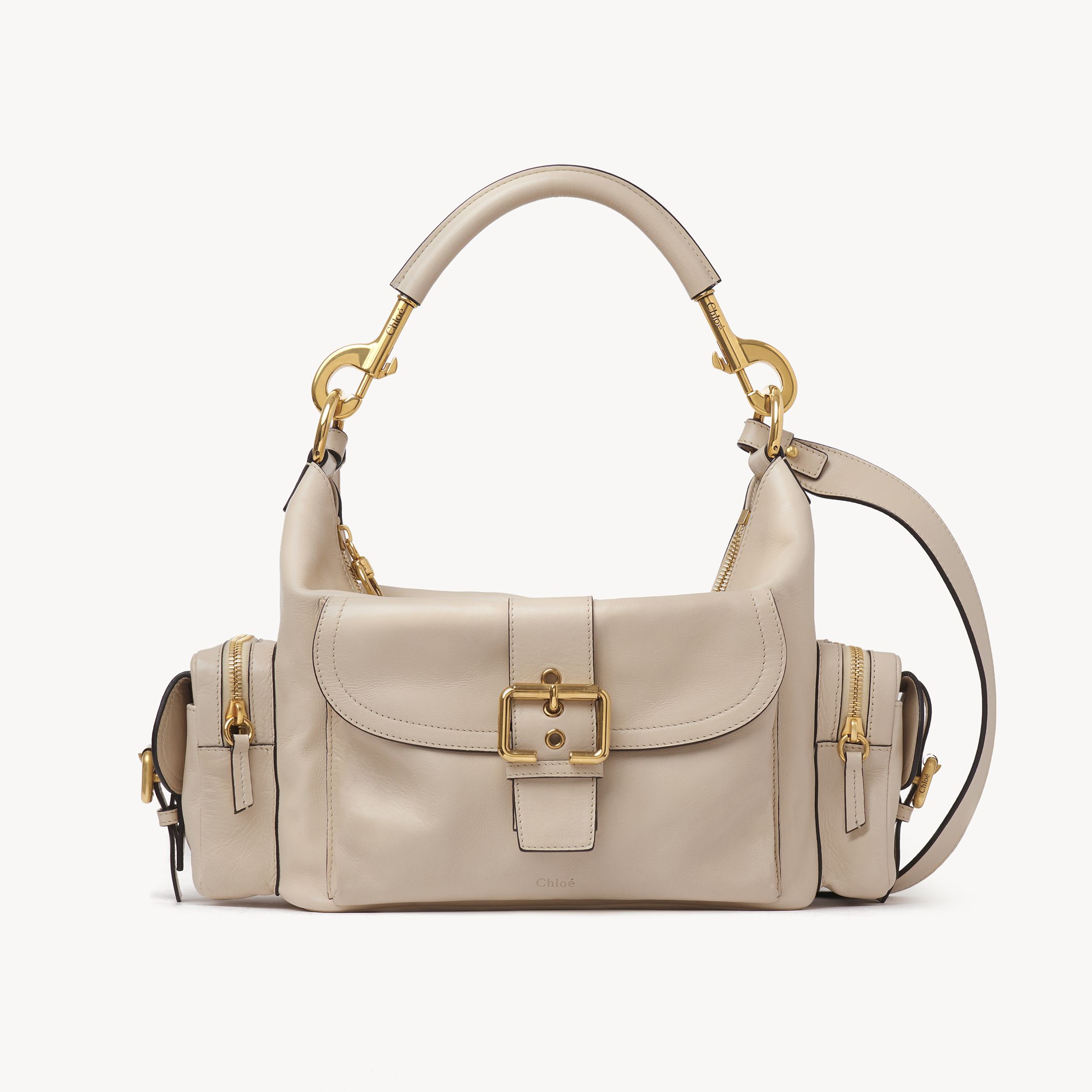Chloé Medium Double Carry Leather Shoulder Bag In Neutral