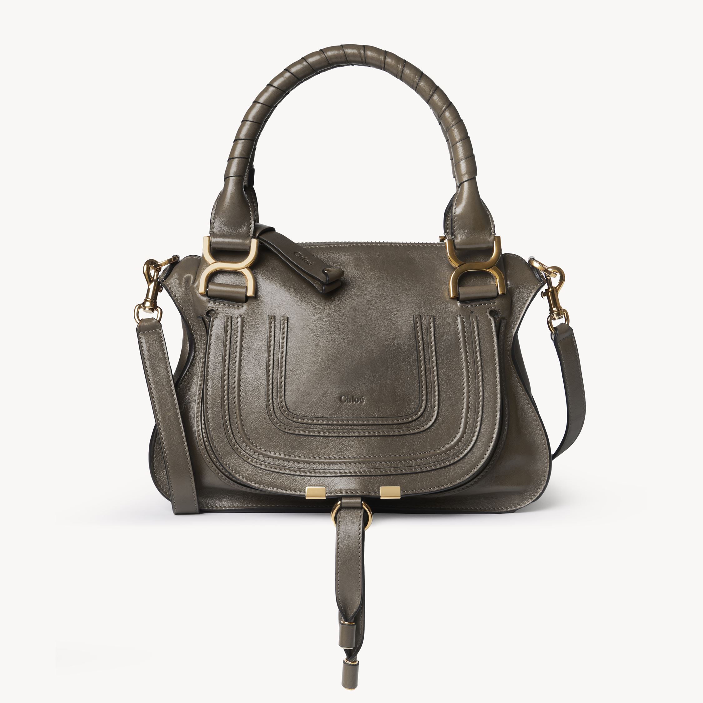 CHLOÉ SMALL MARCIE BAG IN SHINY LEATHER GREY SIZE ONESIZE 100% CALF-SKIN LEATHER 
