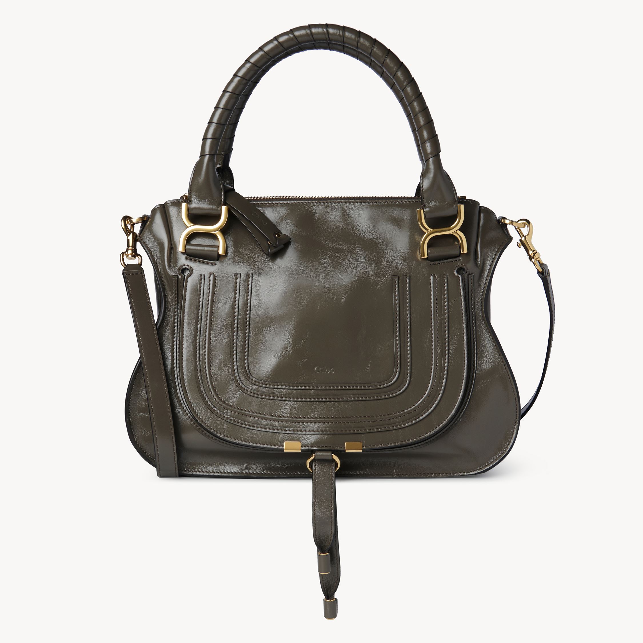 Chloé Sac Marcie En Cuir Brillant Femme Gris Taille Onesize 100% Cuir De Veau In Grey