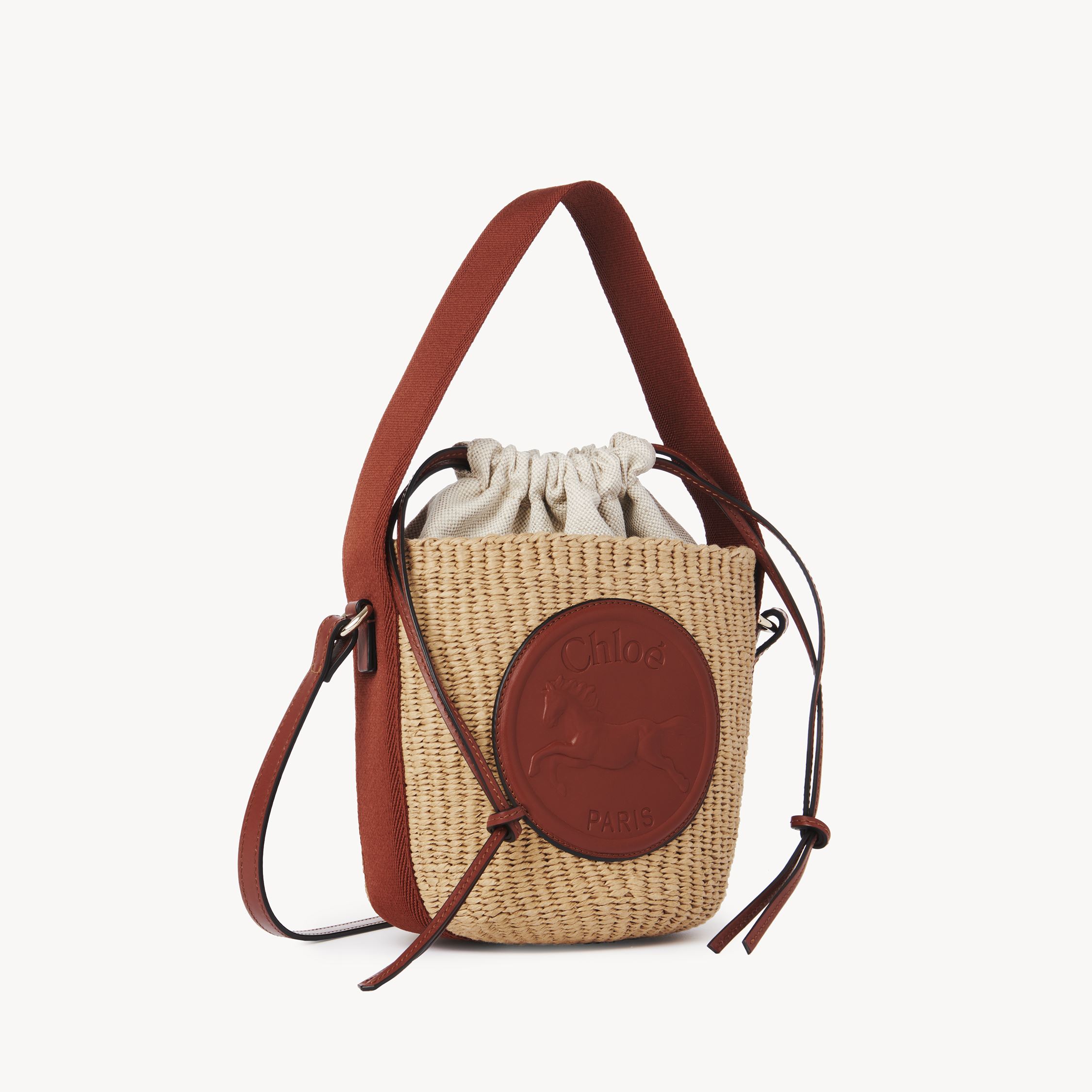 CHLOÉ SMALL HORSE MEDAL BASKET IN NATURAL FIBRES BROWN SIZE ONESIZE 100% PAPER, CALF-SKIN LEATHER 