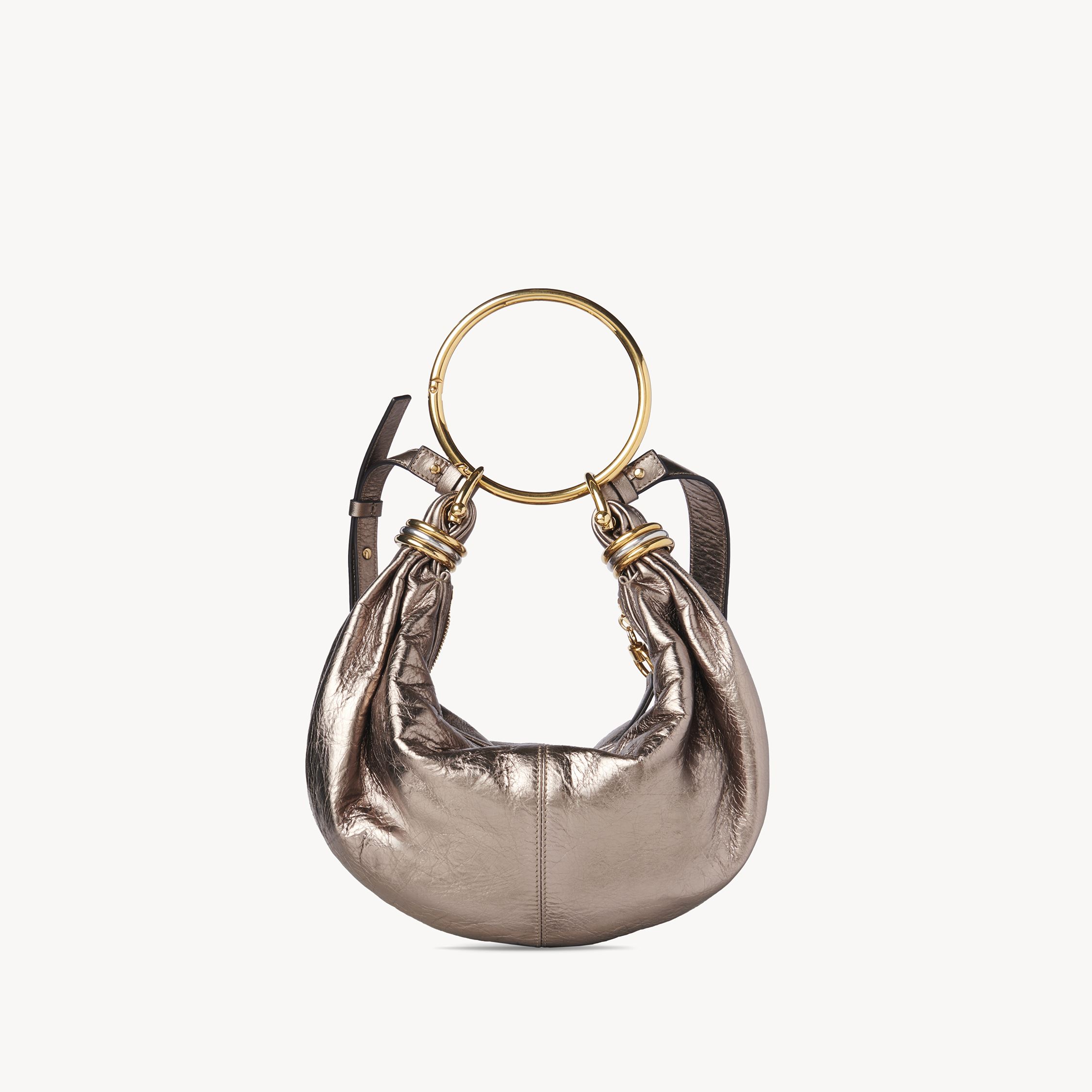 Chloé Petit Sac Hobo Bracelet Bag En Cuir Métallisé Femme Gris Taille Onesize 100% Cuir De Veau In Grey