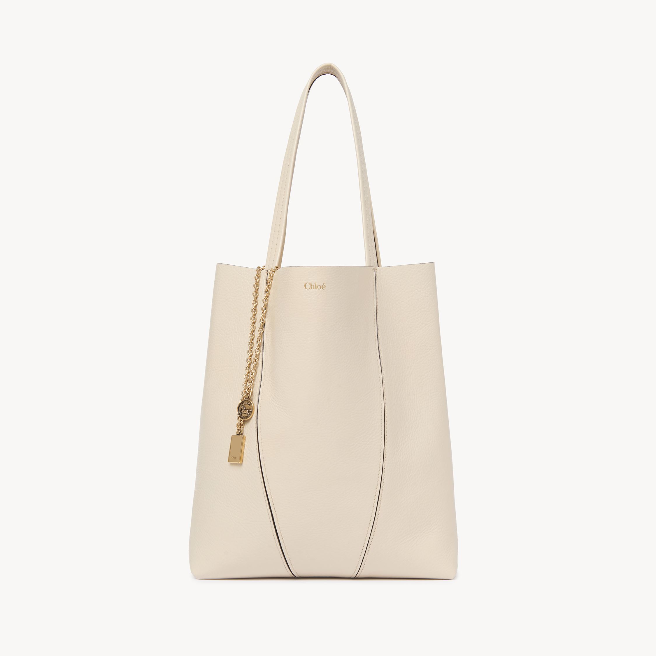 Chloé Spin Medium Tote Bag In Leather In Beige