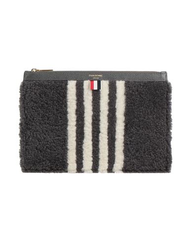Shop Thom Browne Man Handbag Lead Size - Leather, Merino Wool In Grey