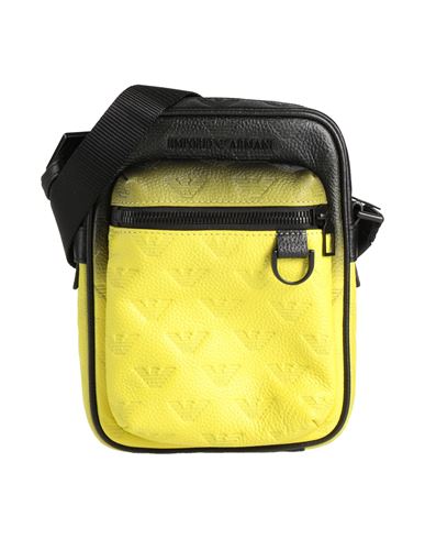 Emporio Armani Man Cross-body Bag Lime Green Size - Cow Leather In Green