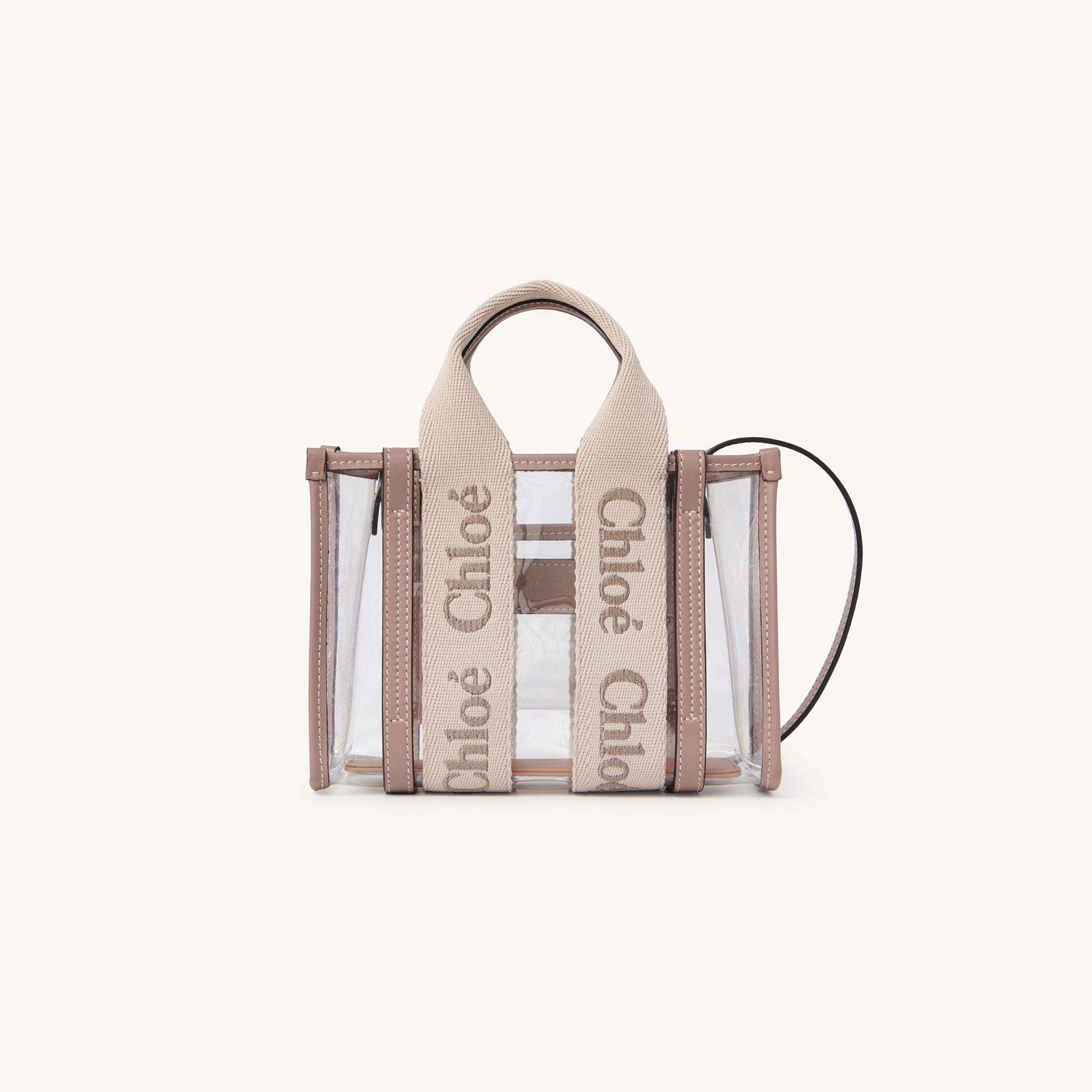 Shop Chloé Mini Woody Tote Bag In Jelly Beige Size Onesize 100% Thermoplastic Polyurethane, Calf-skin Leather