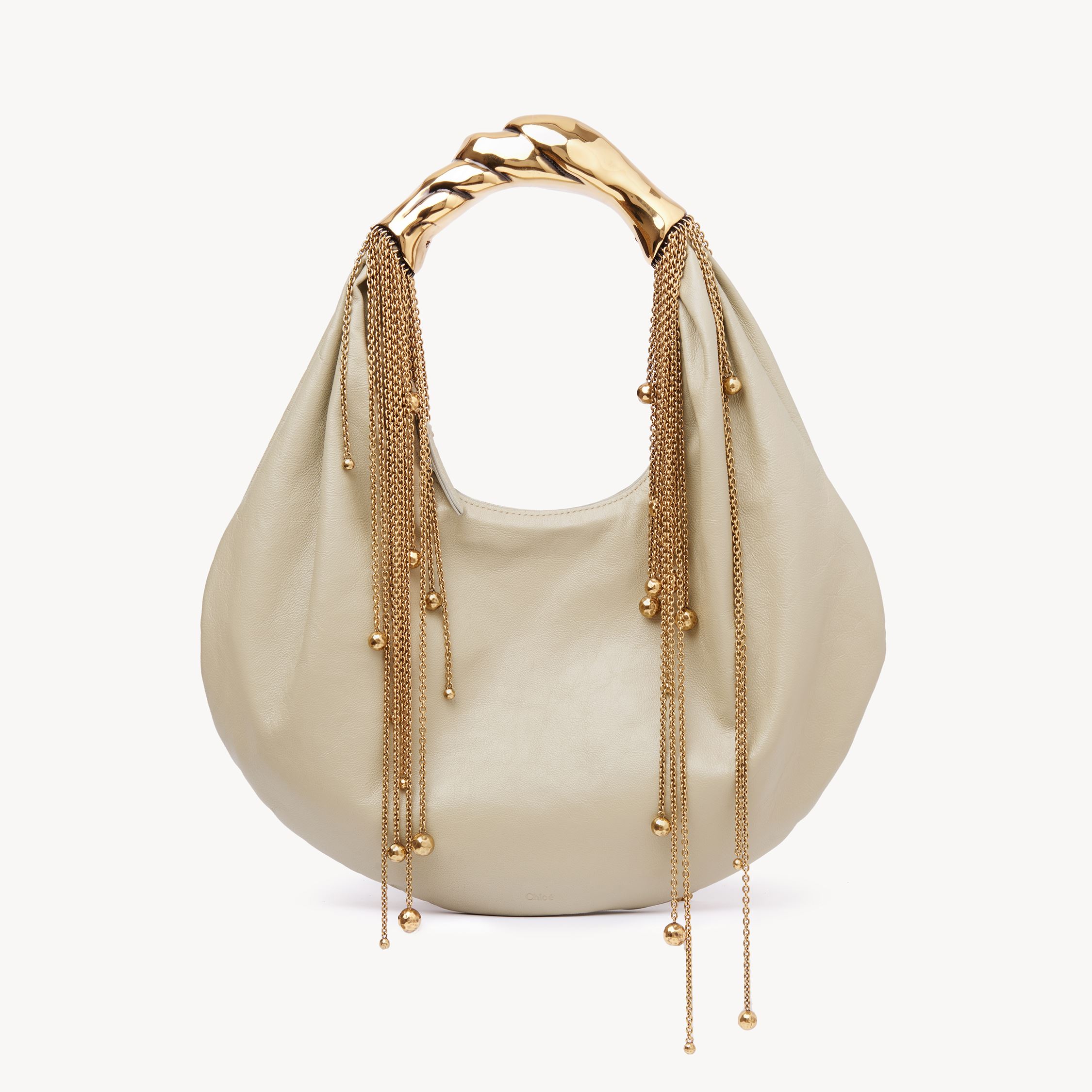 Chloé Sac Hobo Twisted Shell En Cuir Brillant Femme Beige Taille Onesize 100% Cuir D'agneau In Beige
