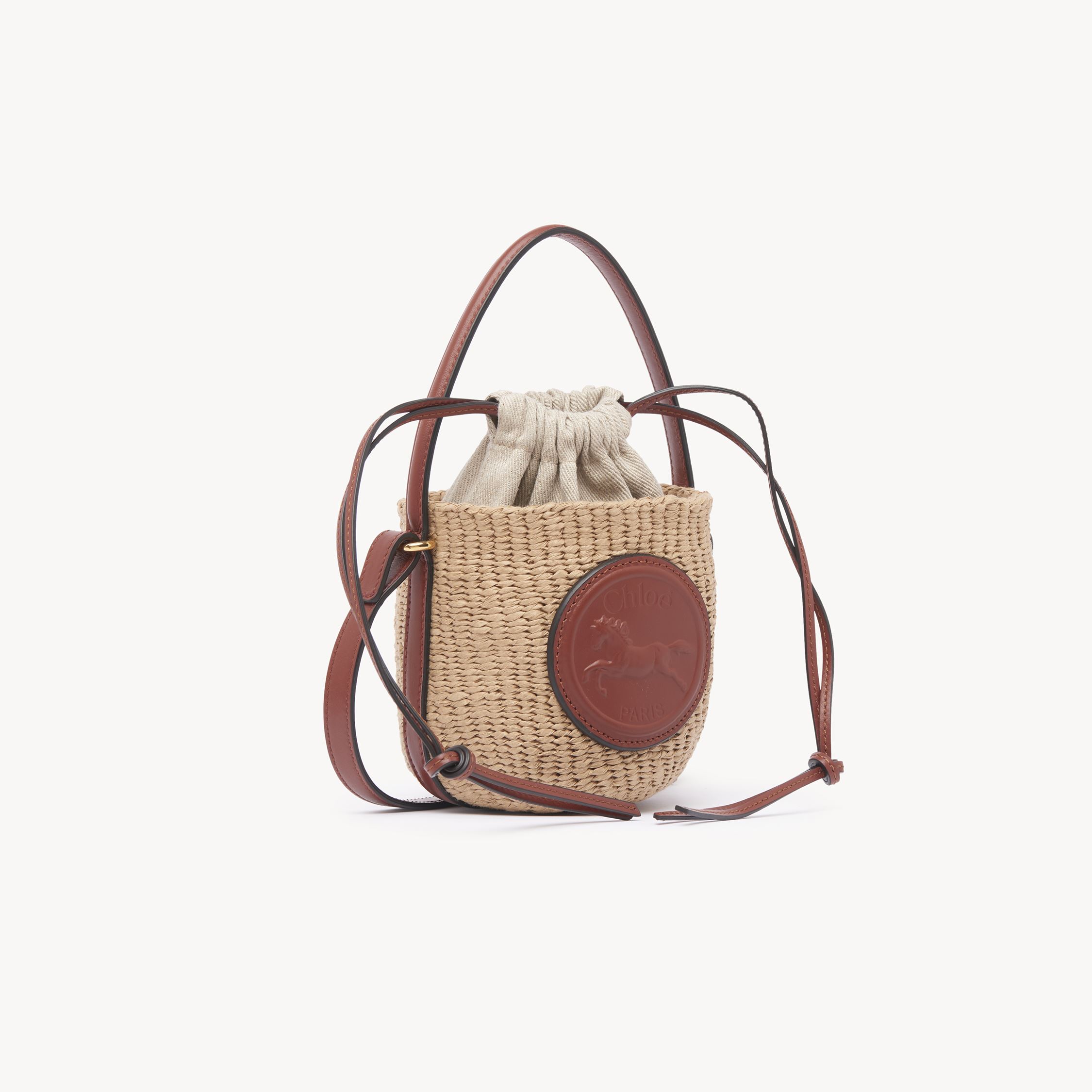 Chloé Mini Horse Medal Basket Bag In Natural Fibres Brown Size Onesize 100% Paper Yarn, Calf-skin Leather In Brown