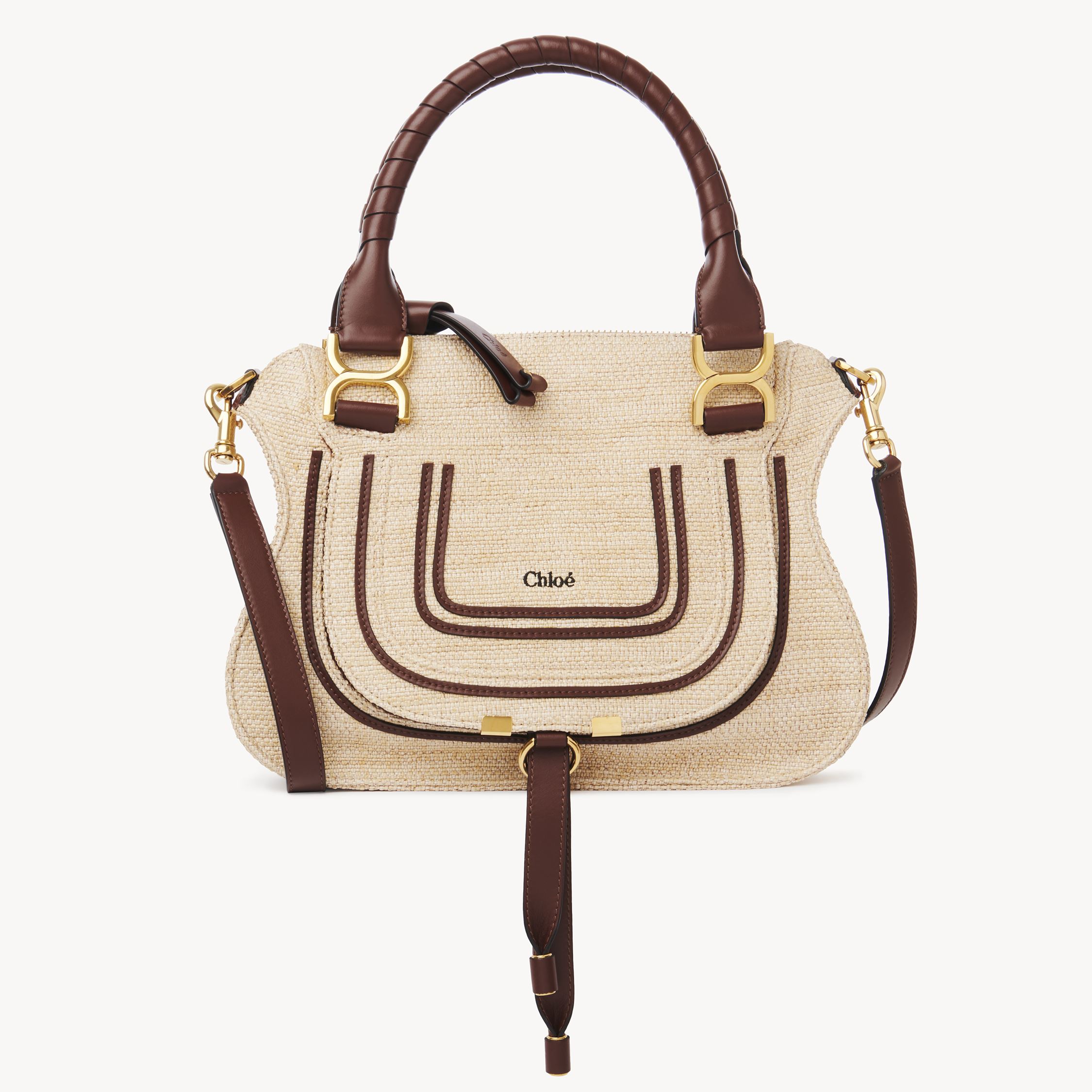 Chloé Small Marcie Bag In Raffia-effect Fibres Beige Size Onesize 69% Cotton, 31% Polyamide, Calf-skin Lea In Beige