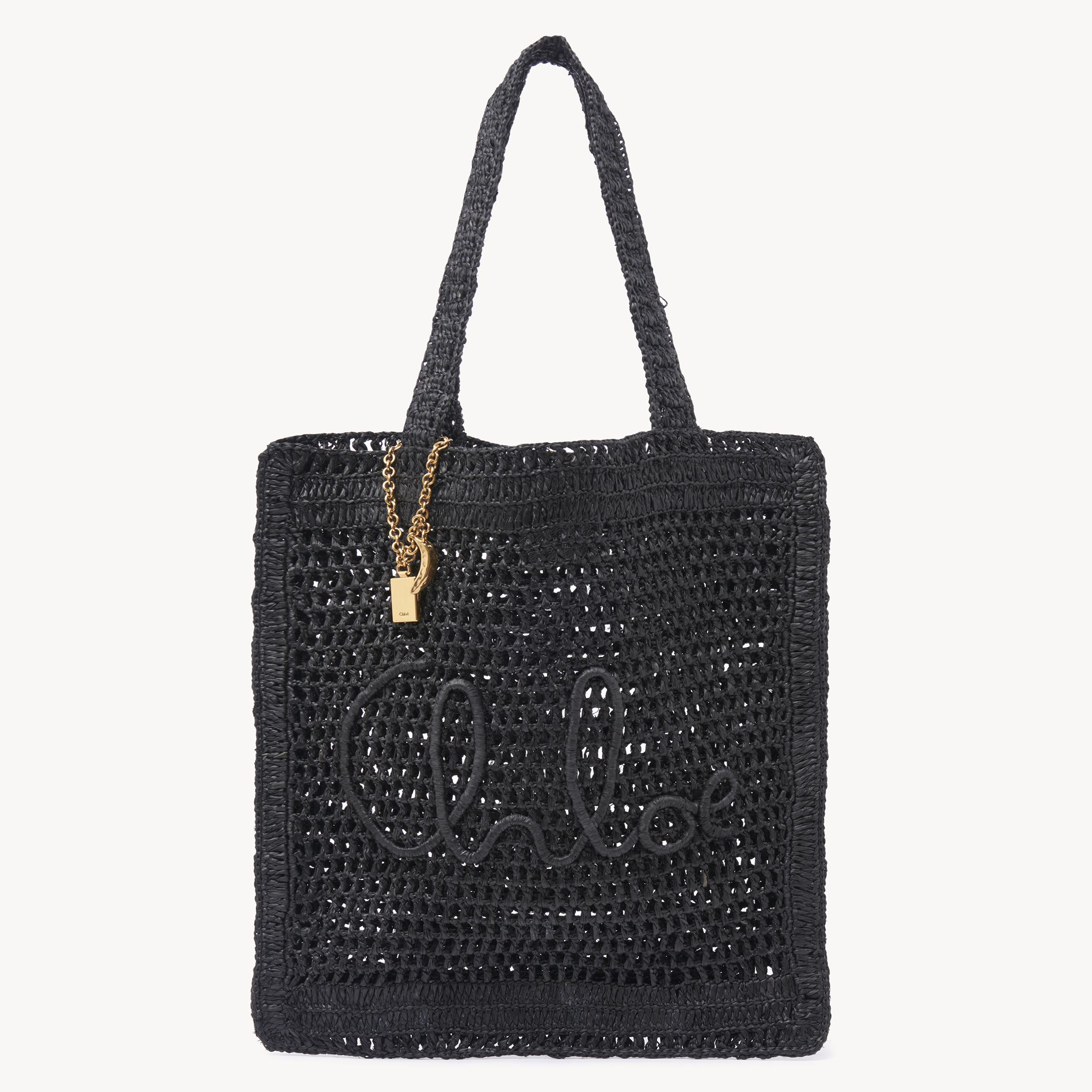 Chloé Sac Cabas Summer Banana En Raphia Femme Noir Taille Onesize 100% Soie In Black