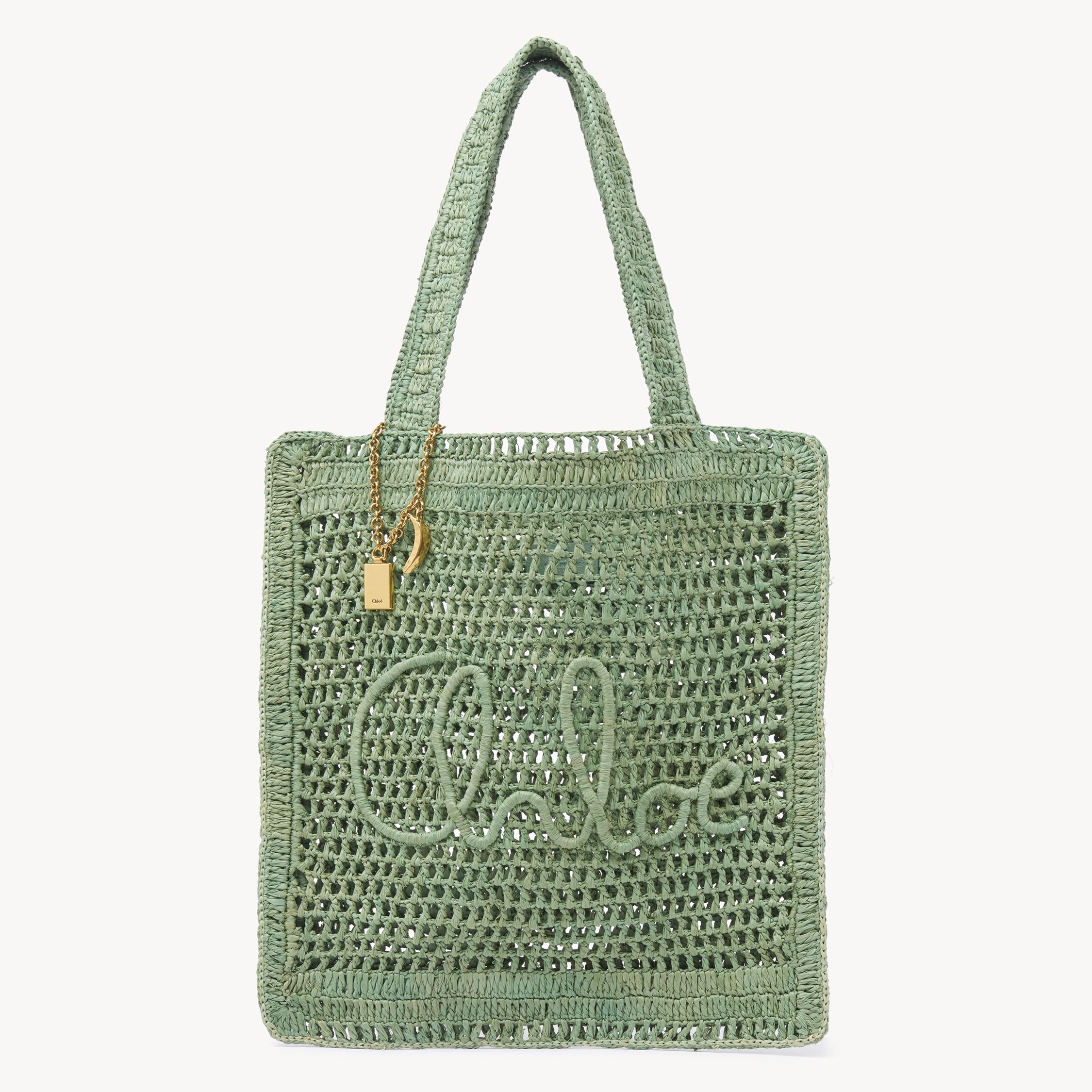 Chloé Sac Cabas Summer Banana En Raphia Femme Vert Taille Onesize 100% Soie In Green