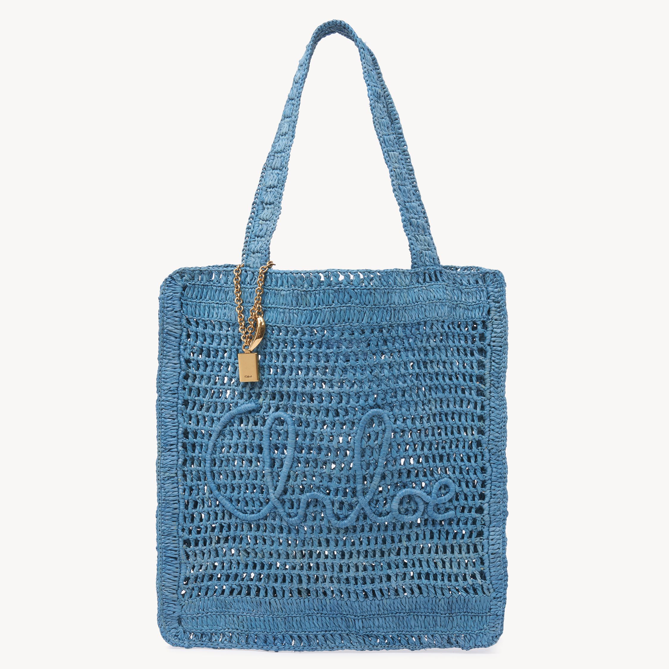 Chloé Summer Banana Woven-raffia Tote Bag In Blue