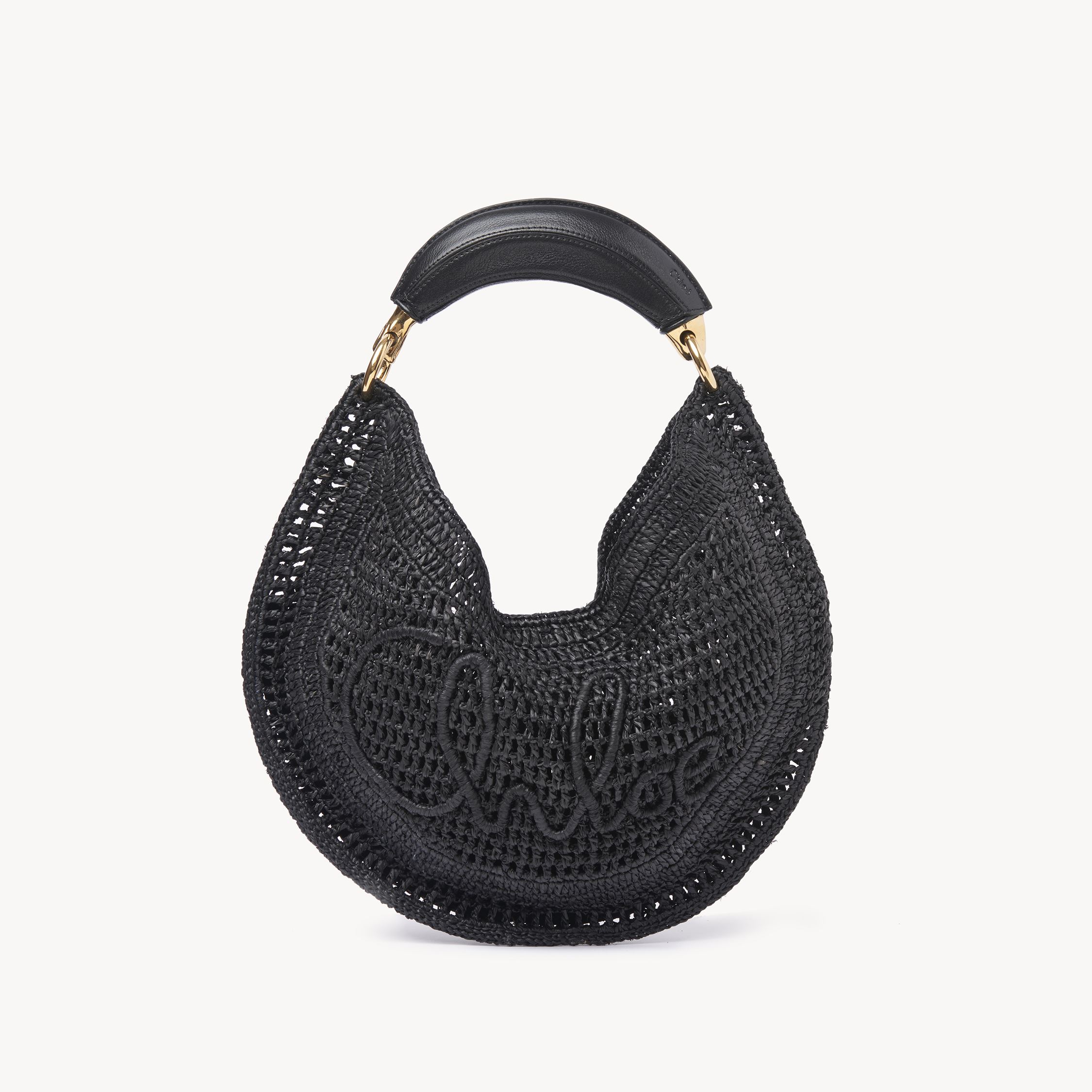 Chloé Summer Banana Top-handle Bag In Crochet Fabric In Black