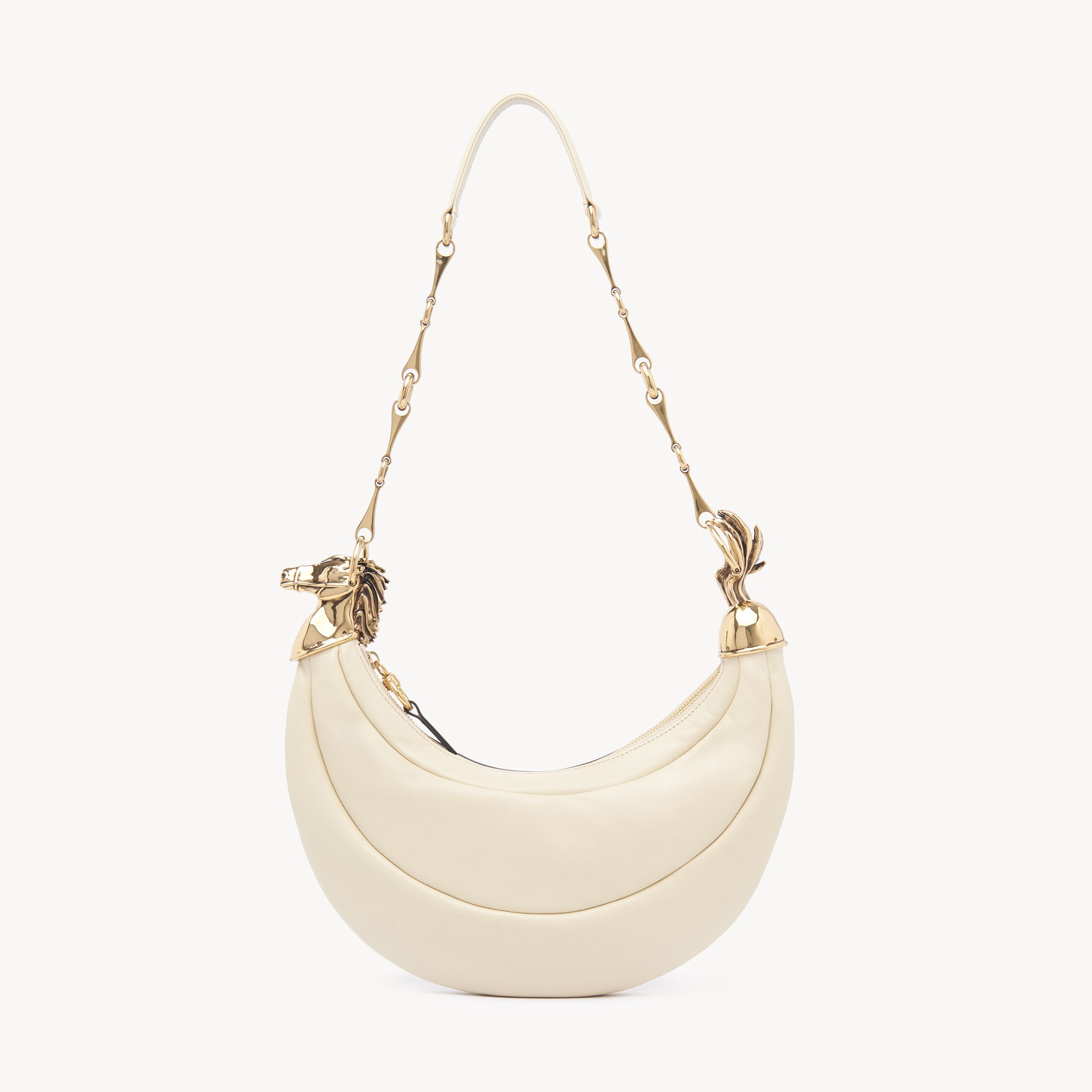 CHLOÉ CHAIN HORSE SHOULDER BAG IN GRAINED LEATHER WHITE SIZE ONESIZE 100% CALF-SKIN LEATHER 