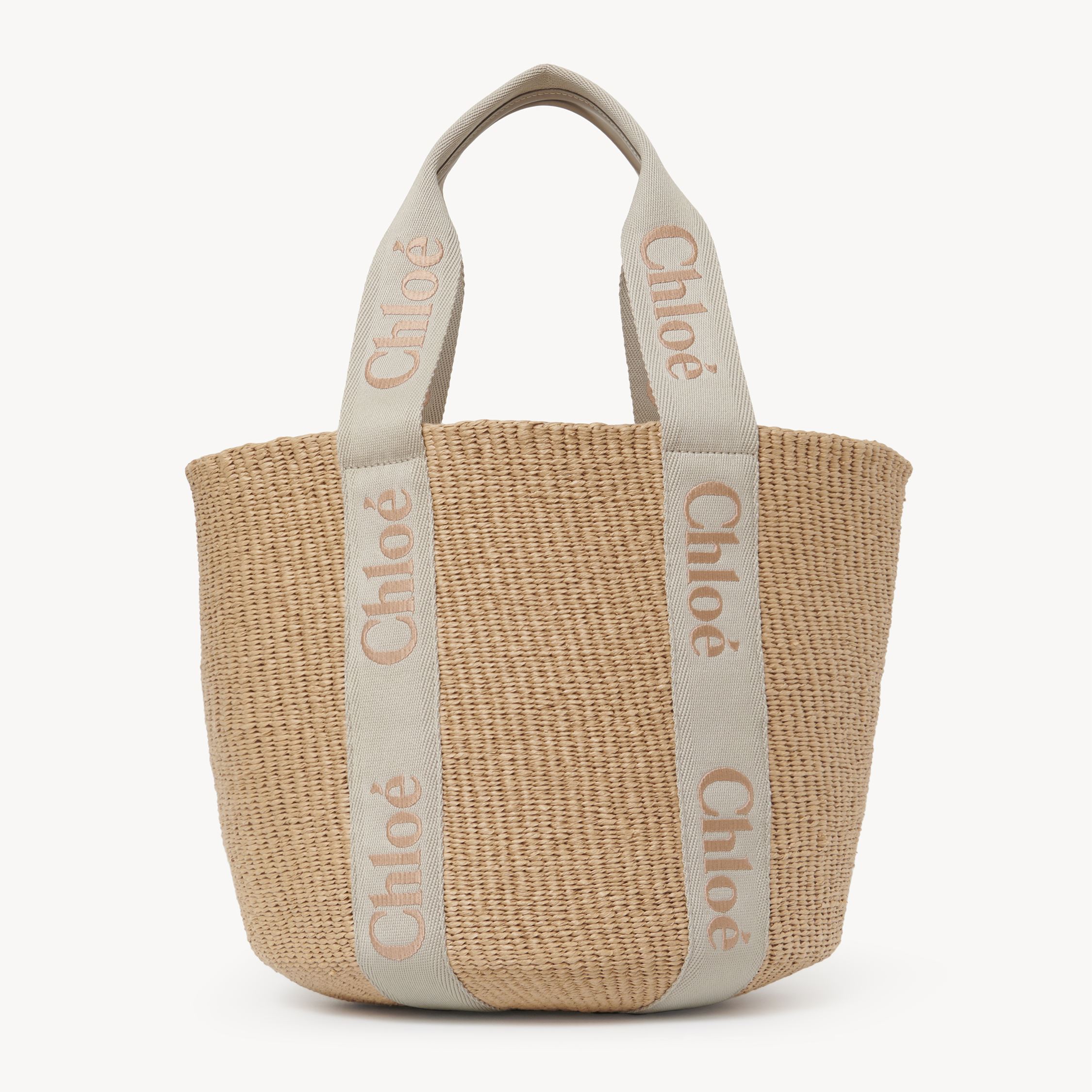 Chloé Large Woody Basket In Natural Fibres Green Size Onesize 100% Paper In Green