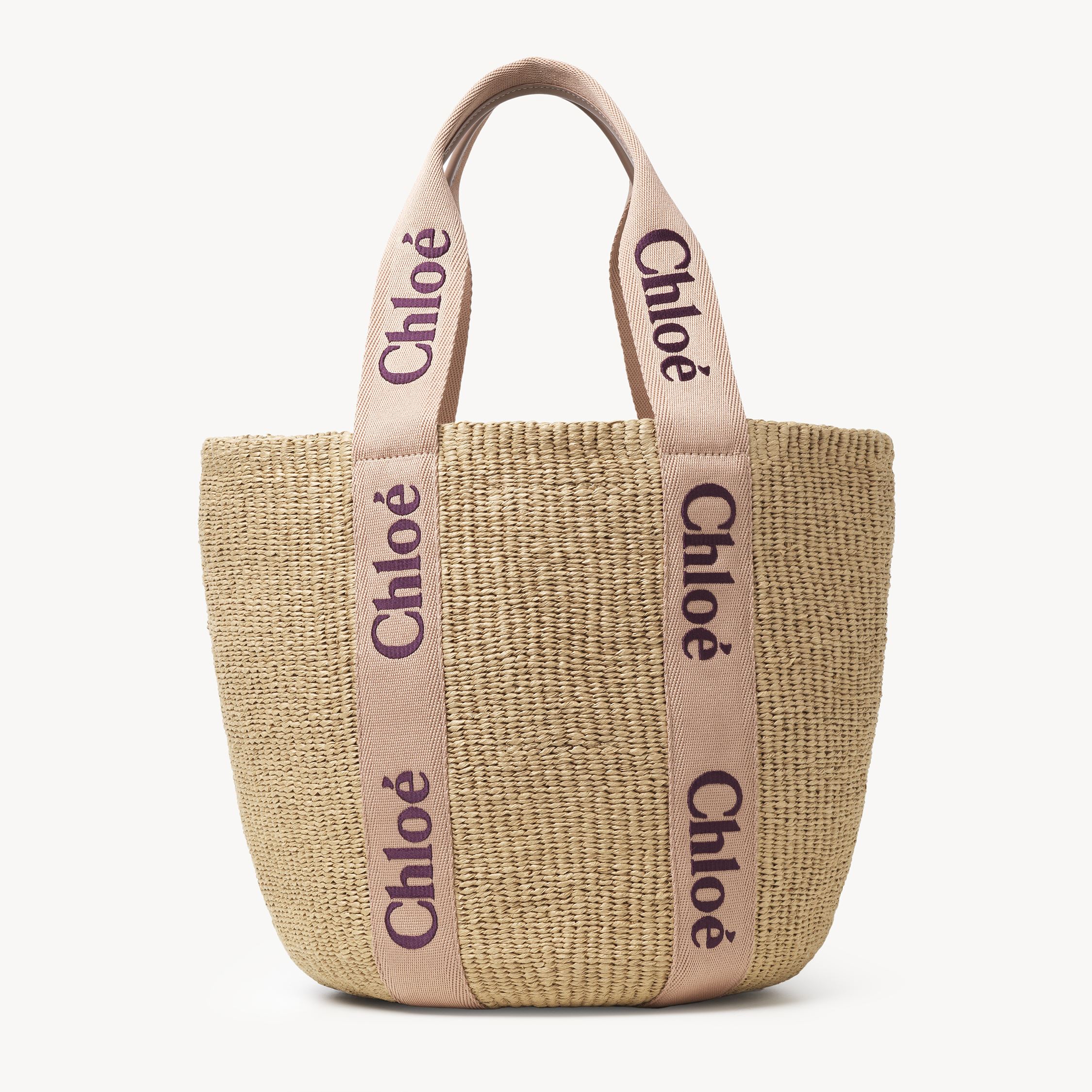 Chloé Large Woody Basket In Natural Fibres Pink Size Onesize 100% Paper In Pink