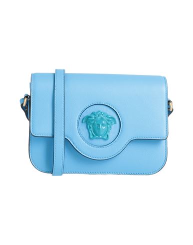 Versace Woman Cross-body Bag Azure Size - Calfskin In Blue