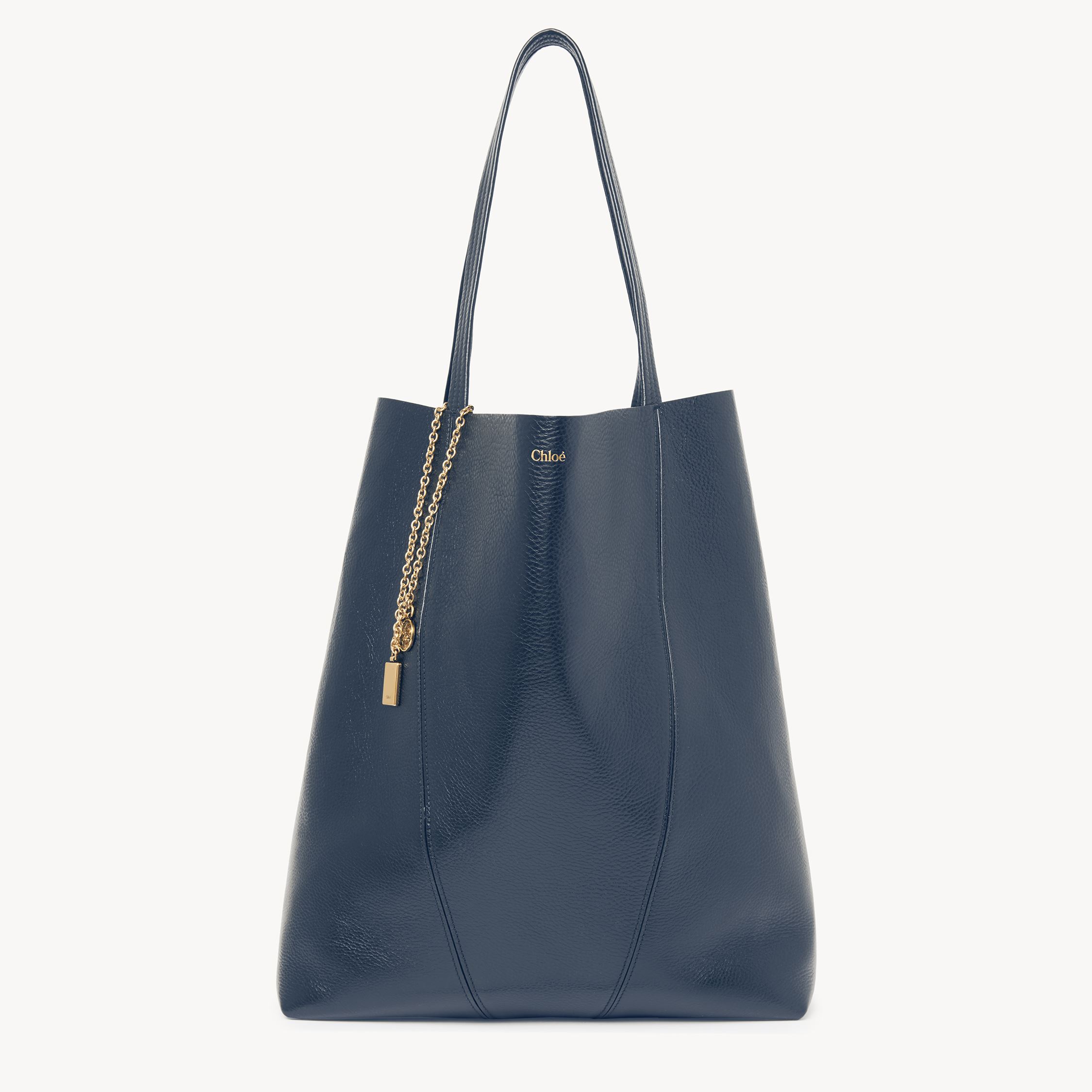 Chloé Large  Spin Tote Bag In Grained Leather Blue Size Onesize 100% Bovine Leather In Blue