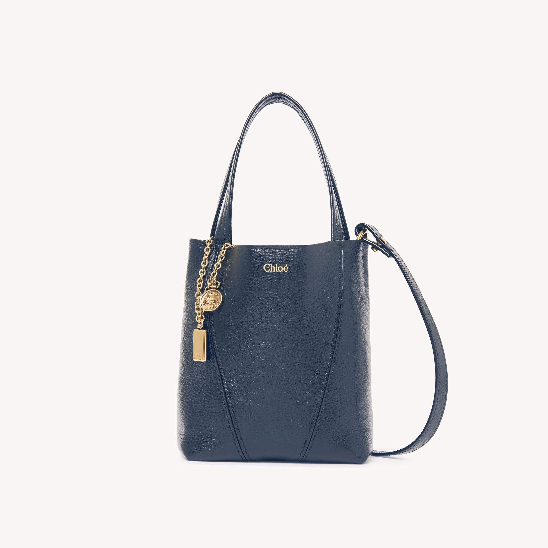 Chloé Small  Spin Tote Bag In Grained Leather Blue Size Onesize 100% Bovine Leather In Blue
