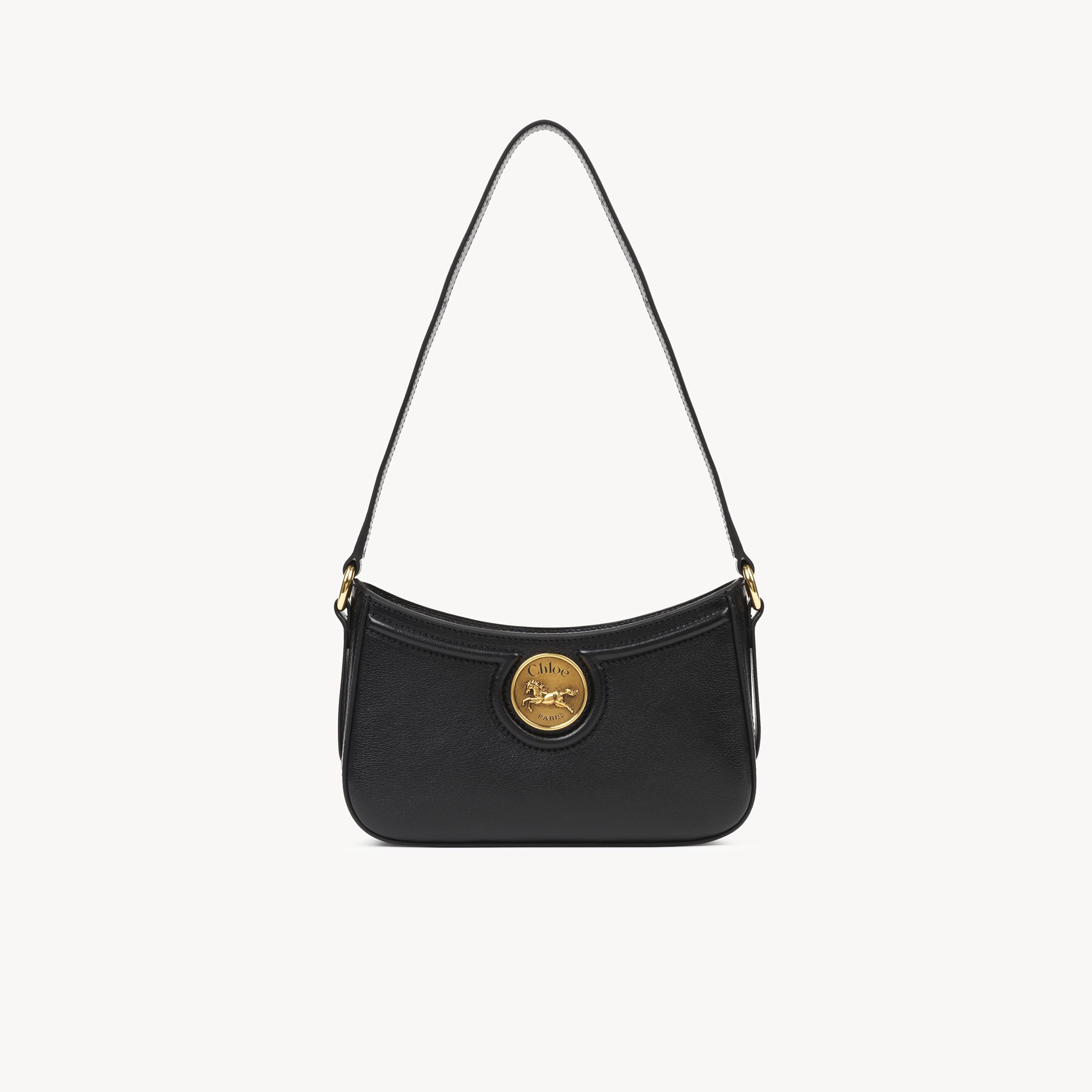 Chloé Horse Medal Shoulder Bag In Grained Leather Black Size Onesize 100% Bubalus Bubalis, Farmed, Coo Ita