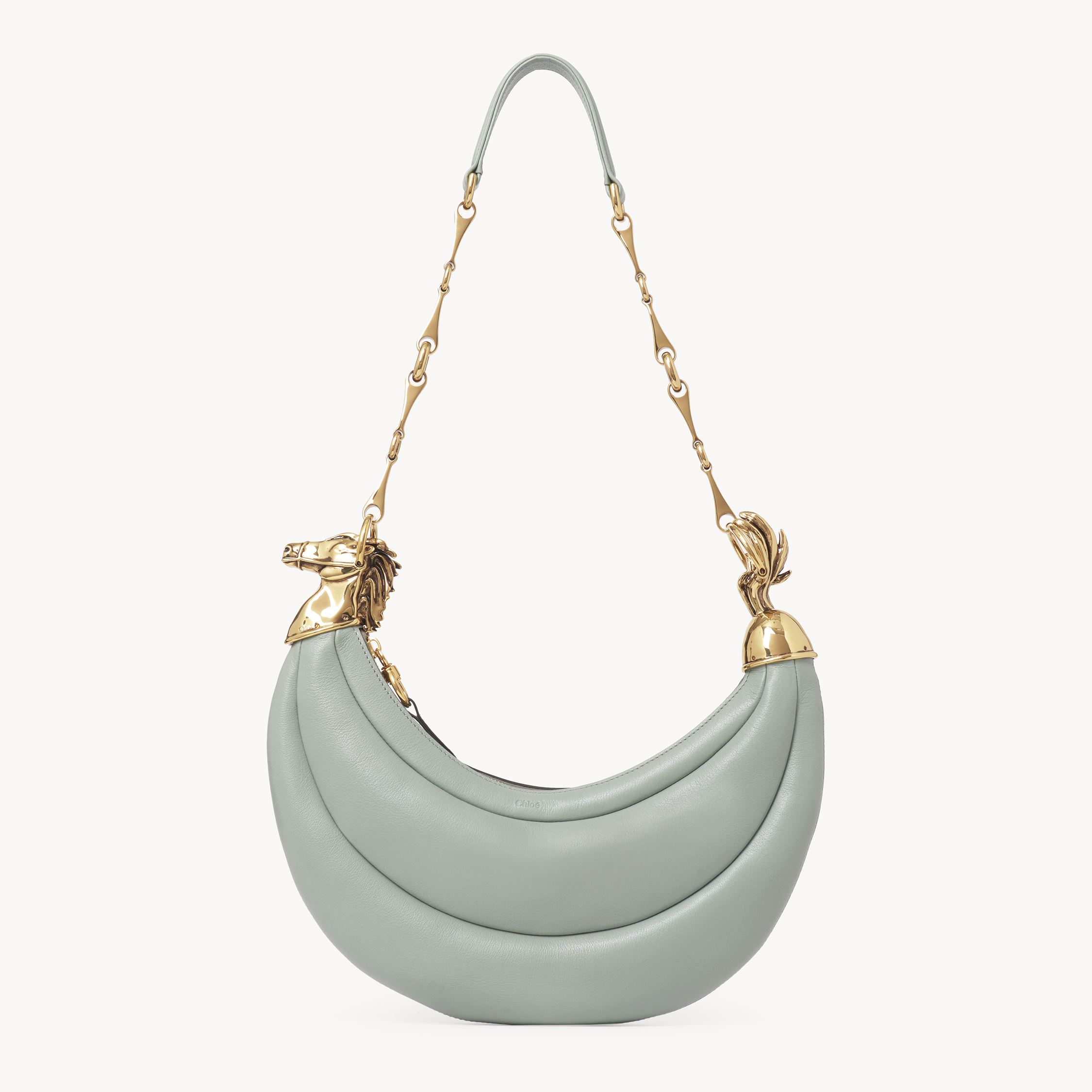 Chloé Chain Horse Shoulder Bag In Grained Leather Green Size Onesize 100% Bubalus Bubalis, Farmed, Coo Ita