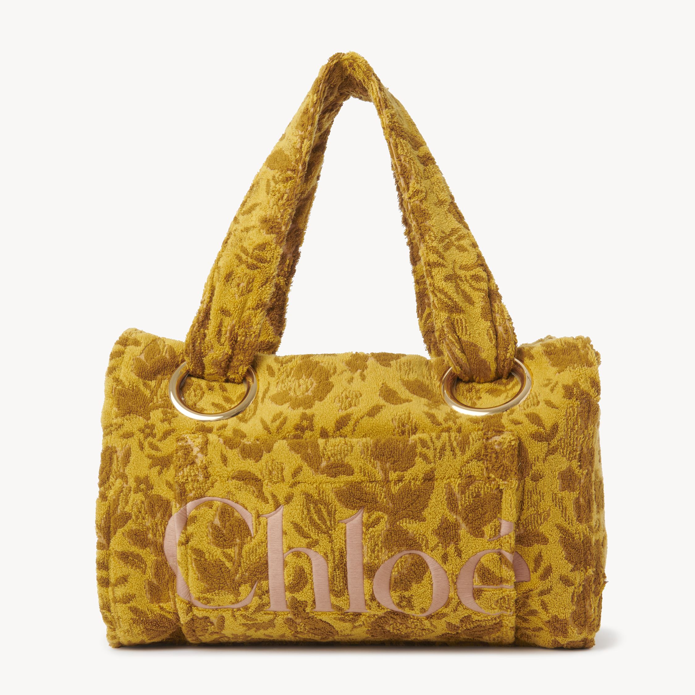 Chloé Large  Plage Tote Bag In Jacquard Terry Gold Size Onesize 100% Cotton