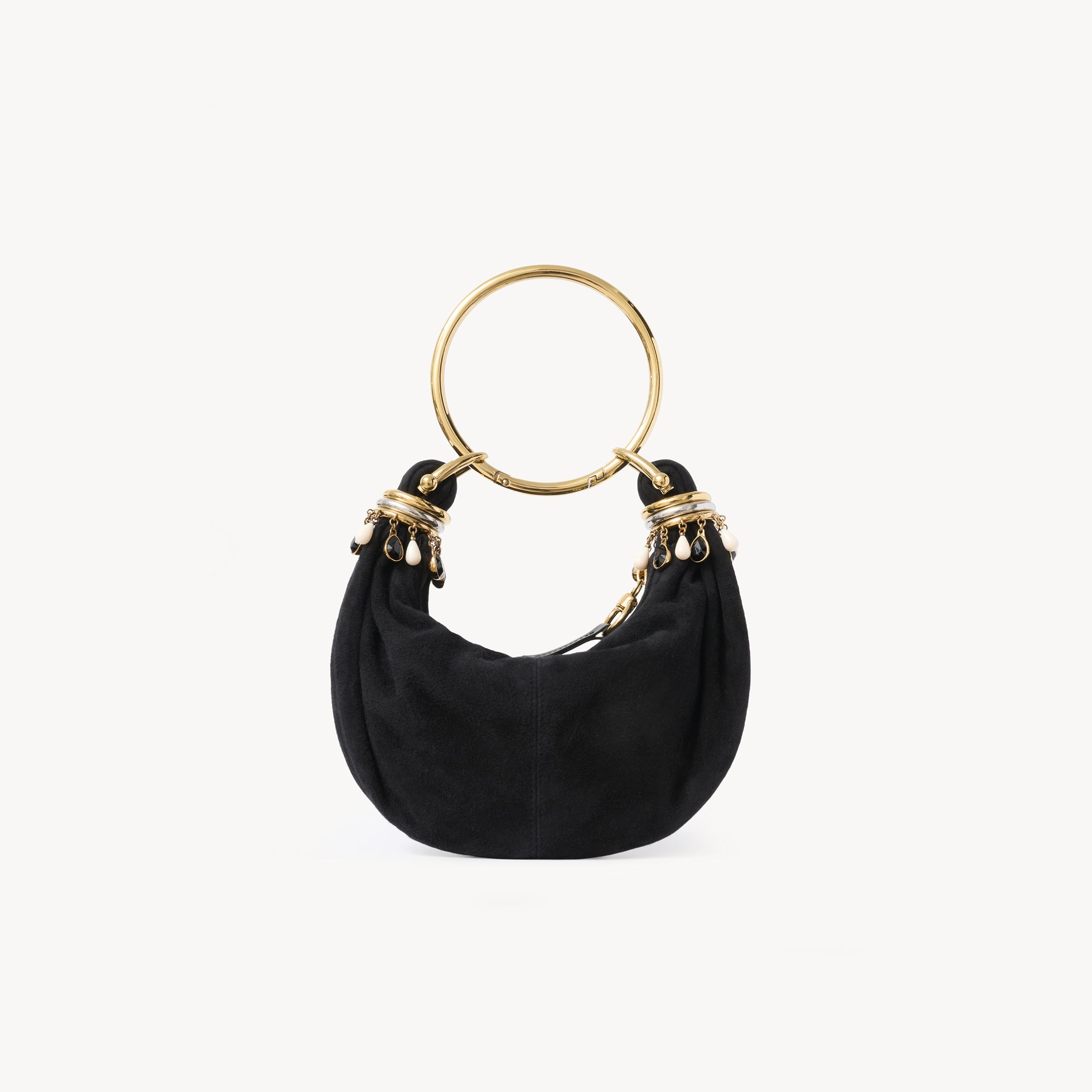 Chloé Mini Sac Hobo Bracelet Bag En Cuir Velours À Perles Femme Noir Taille Onesize 100% Peau De Chèvre In Black