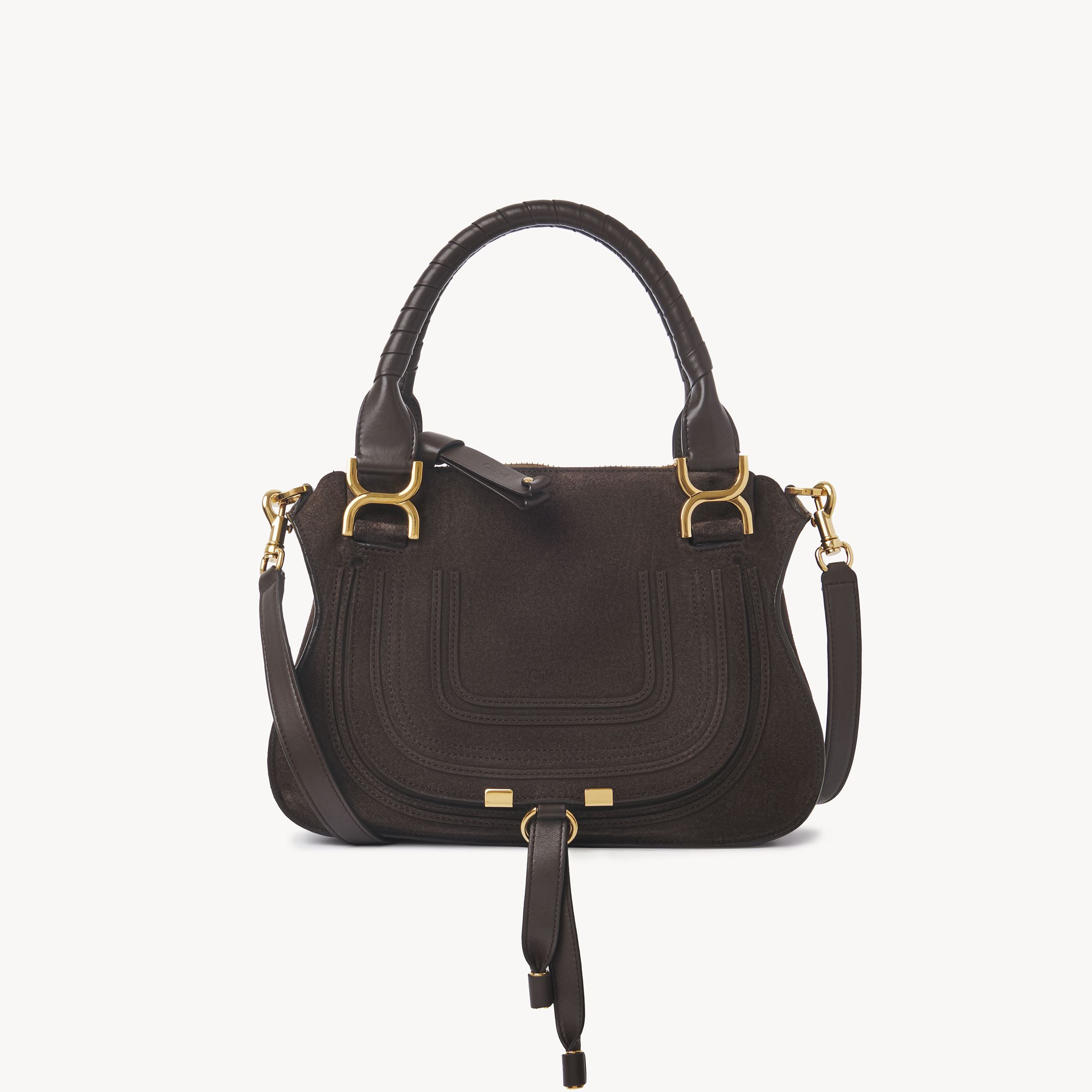 Chloé Small Marcie Bag In Suede Leather Brown Size Onesize 100% Calf-skin Leather
