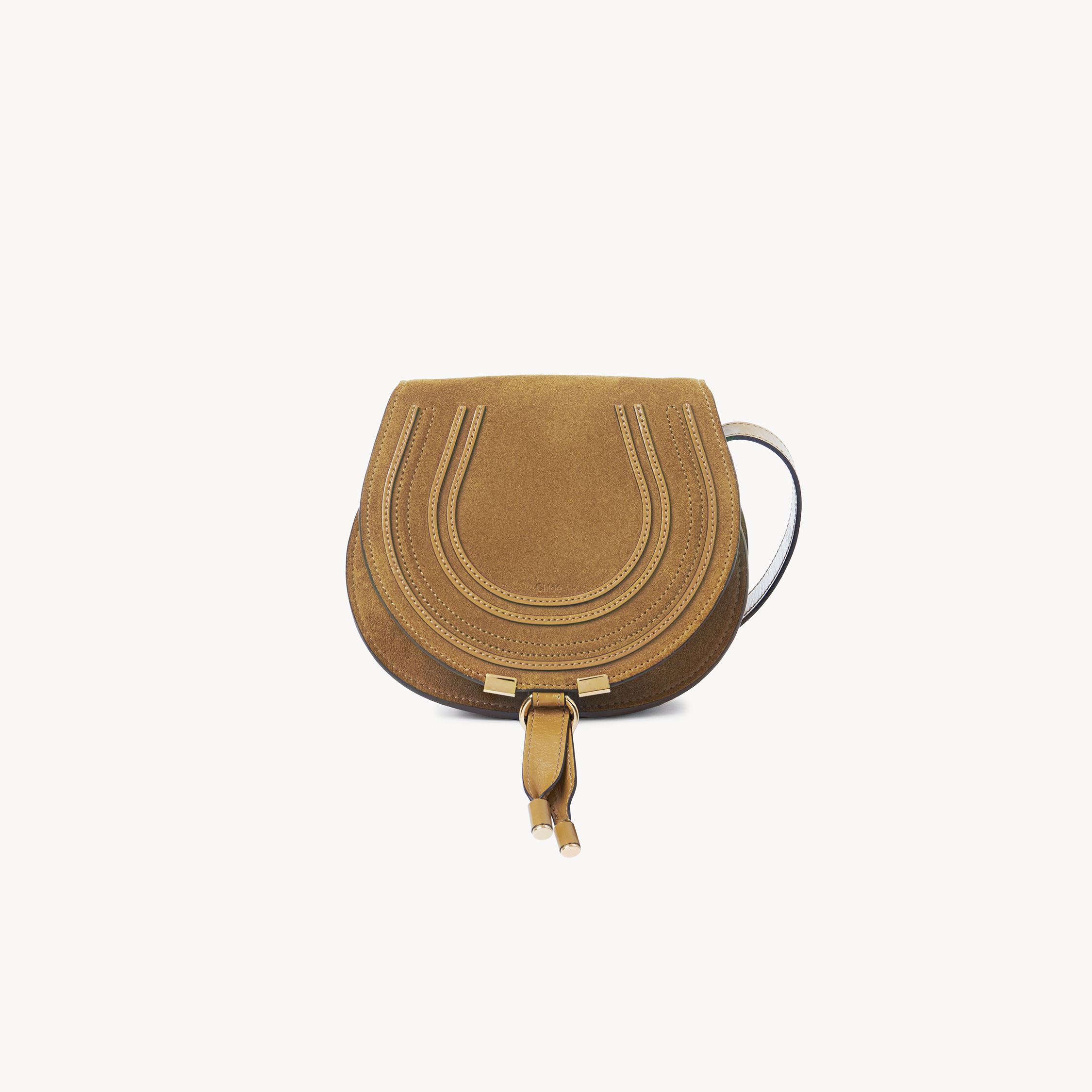 Chloé Small Marcie Saddle Bag In Suede Leather Gold Size Onesize 100% Calf-skin Leather