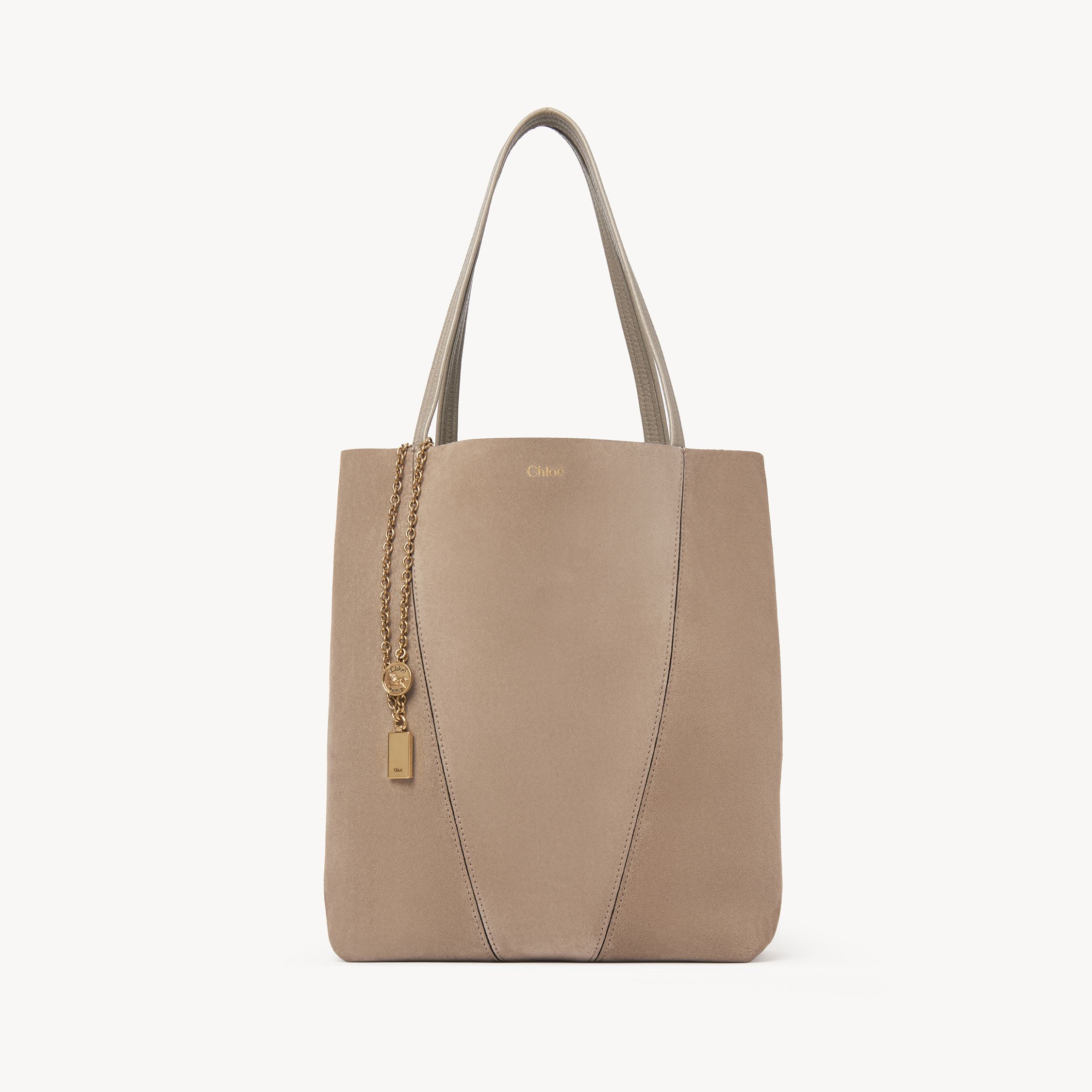 Chloé Spin Tote Bag In Suede Leather Grey Size Onesize 100% Calf-skin Leather