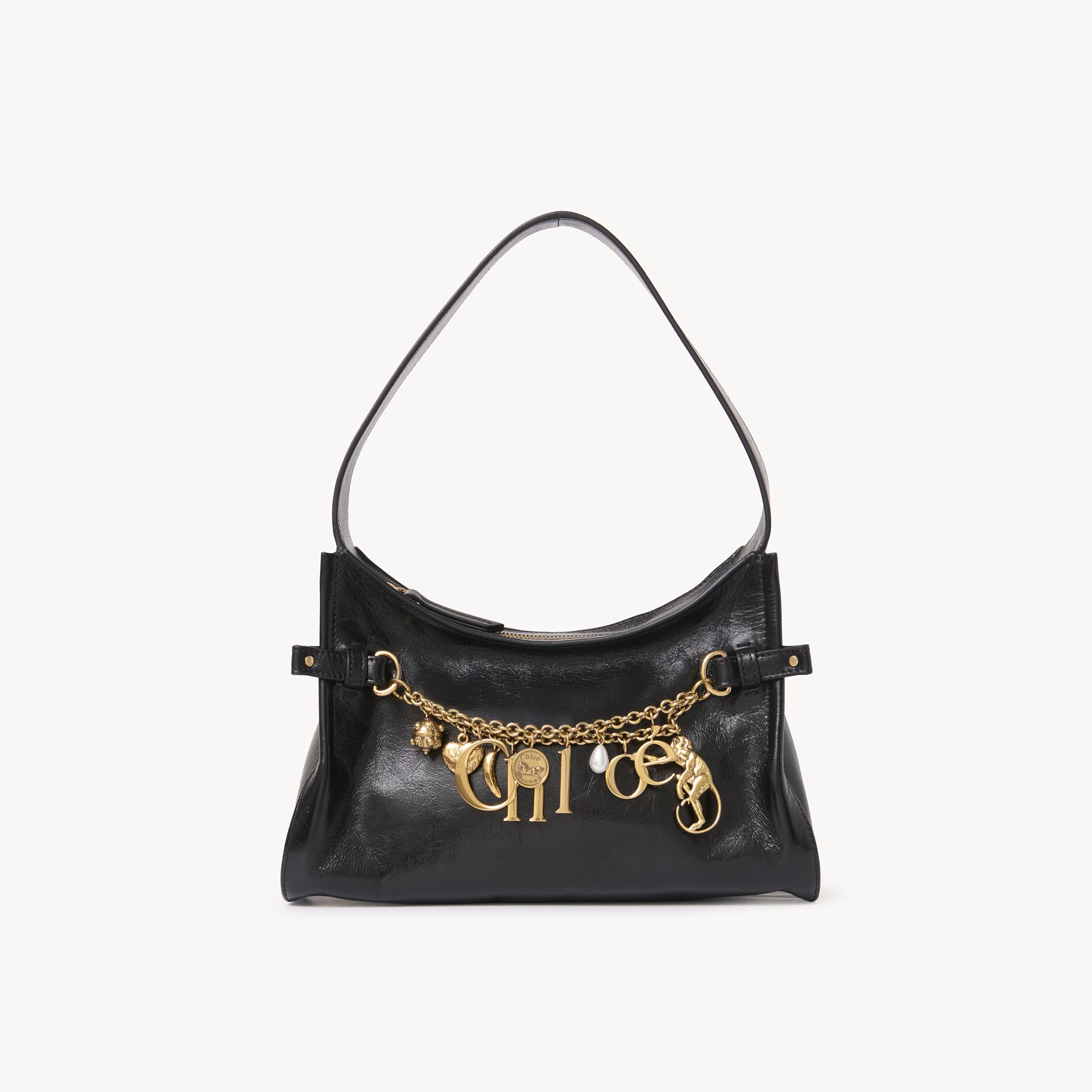 Chloé Charms Hobo Bag In Shiny Leather Black Size Onesize 100% Calf-skin Leather
