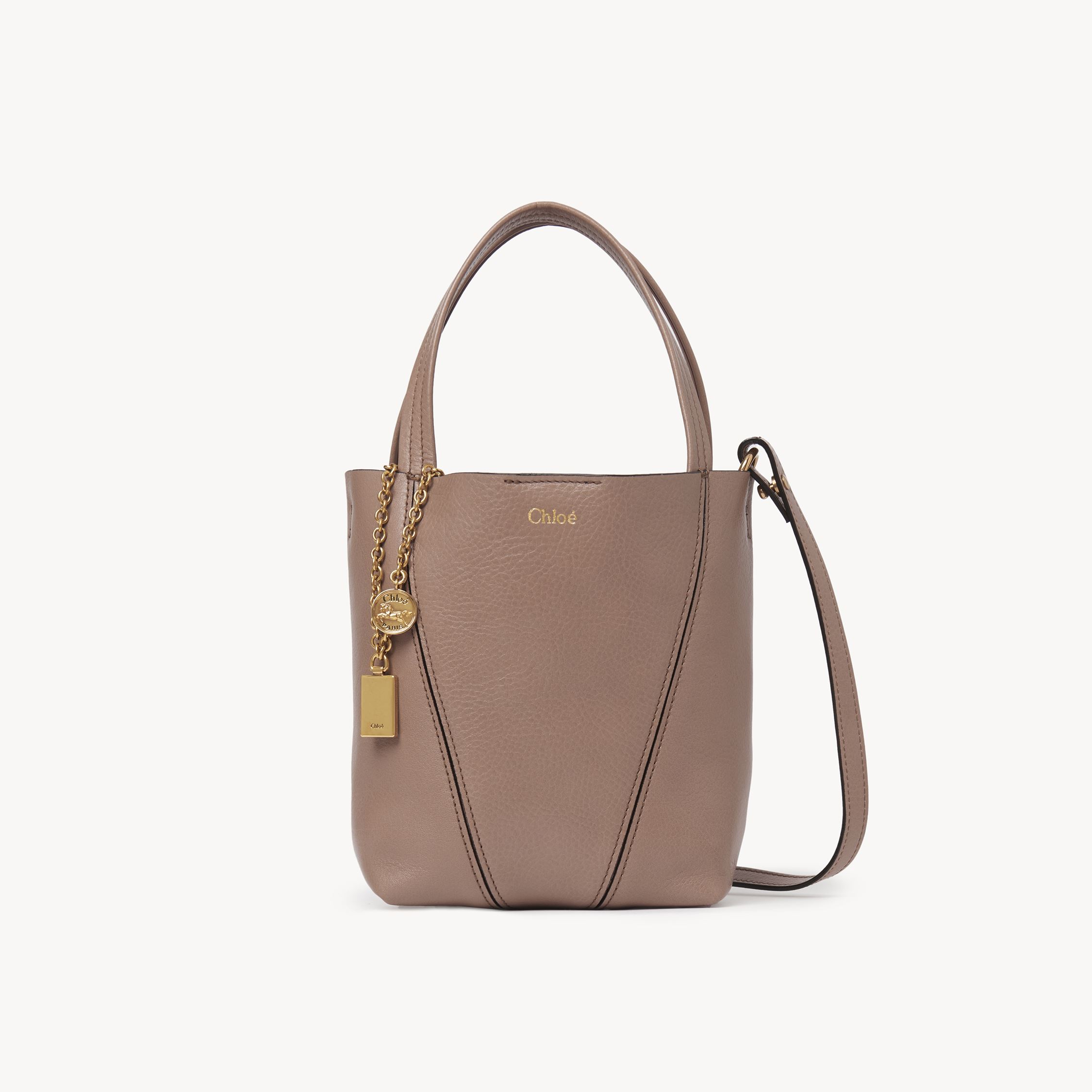 Chloé Small  Spin Tote Bag In Grained Leather Pink Size Onesize 100% Bovine Leather