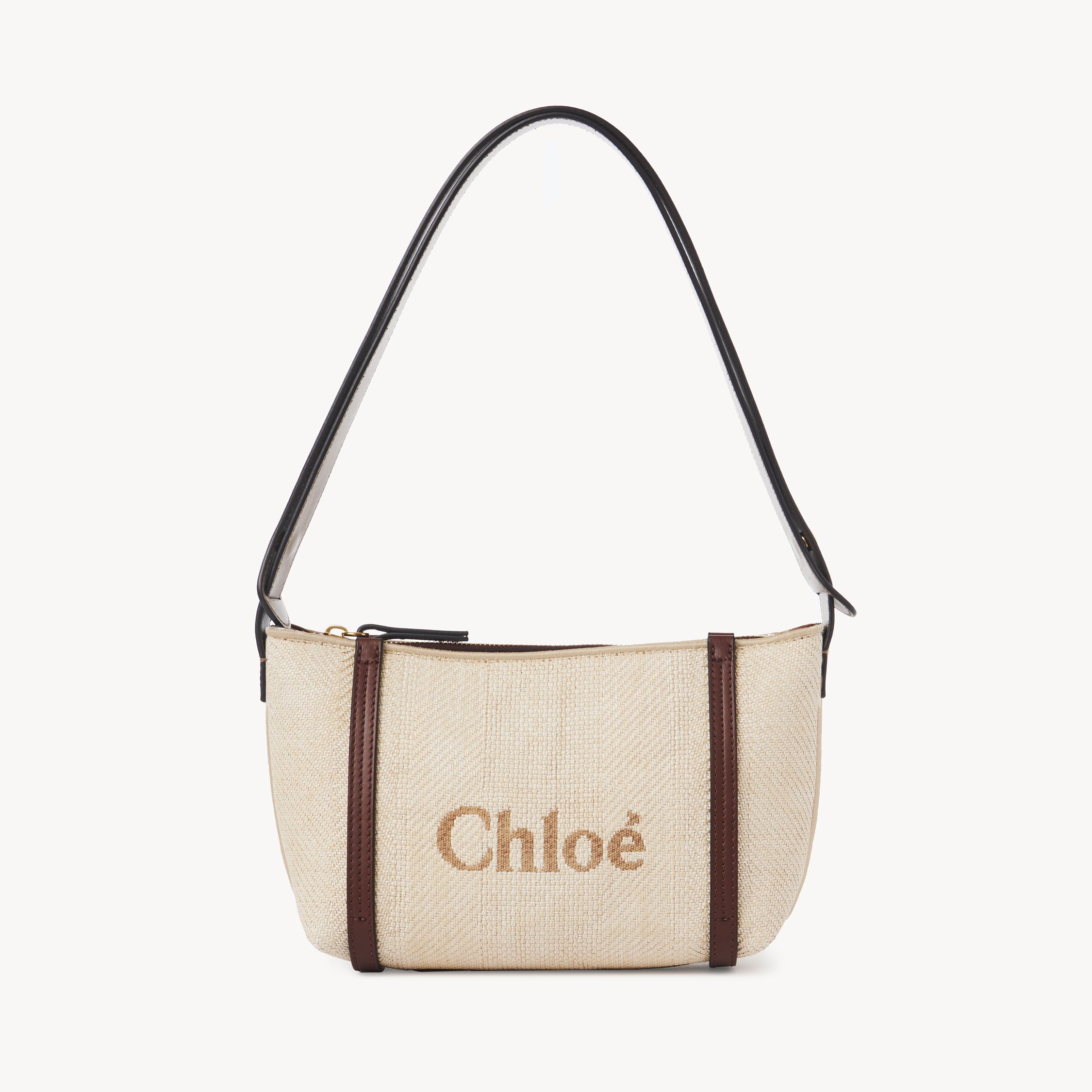 Chloé Carry Shoulder Bag In Raffia Beige Size Onesize 69% Cotton, 31% Polyester, Calf-skin Leather