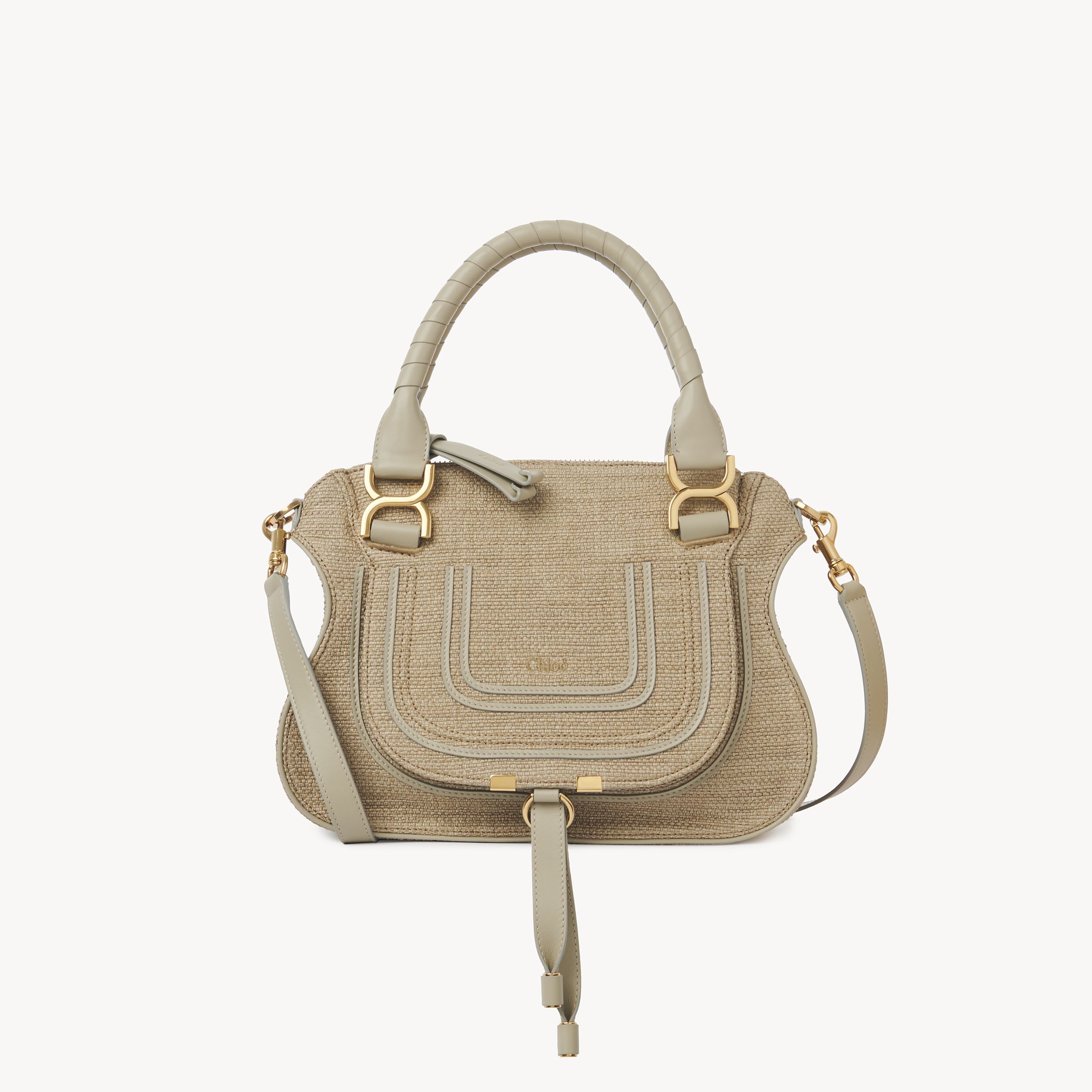 Chloé Small Marcie Bag In Raffia-effect Fibers Beige Size Onesize 69% Cotton, 31% Polyamide, Calf-skin Lea