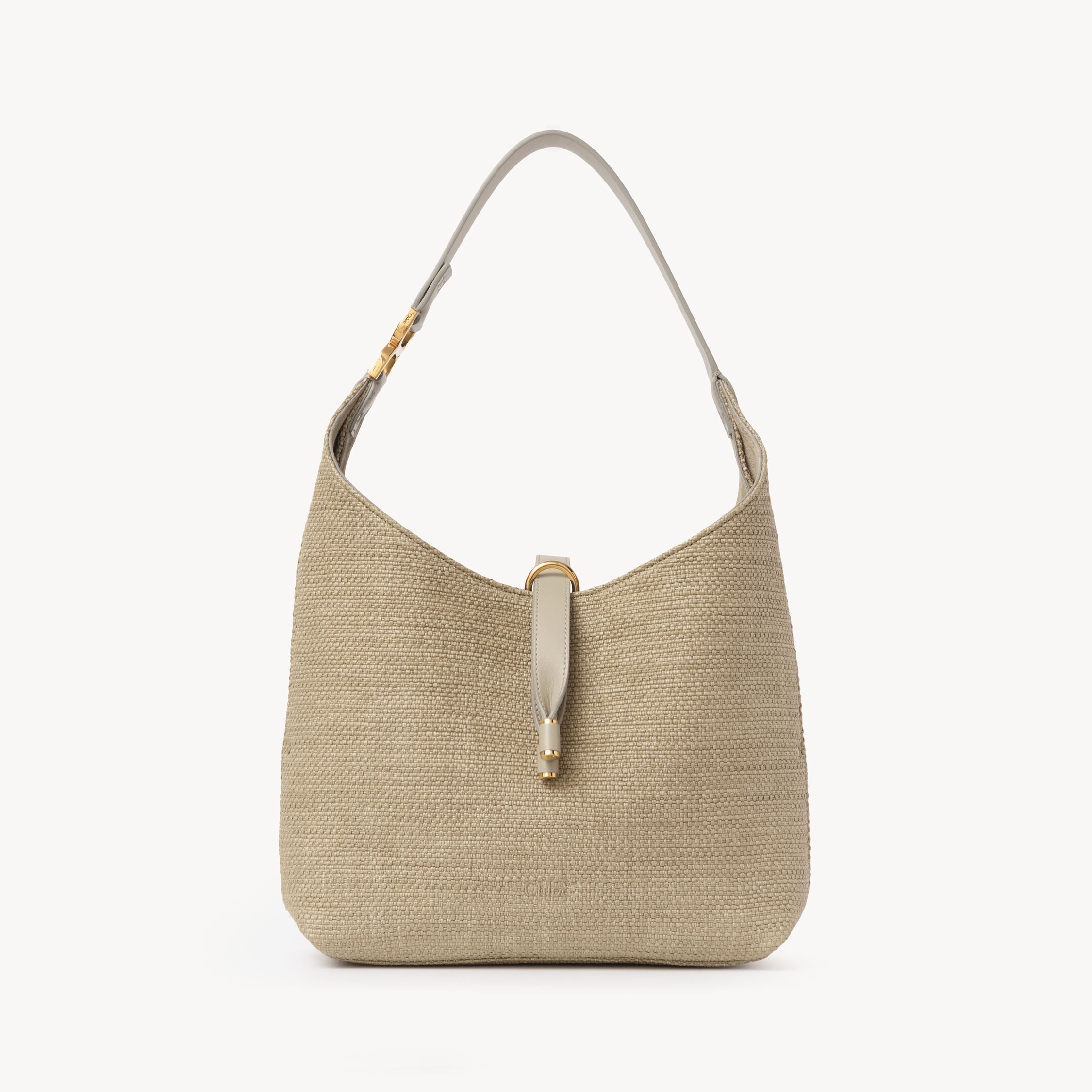 Chloé Small Marcie Hobo Bag In Raffia-effect Fibers Beige Size Onesize 69% Cotton, 31% Polyamide, Calf-ski