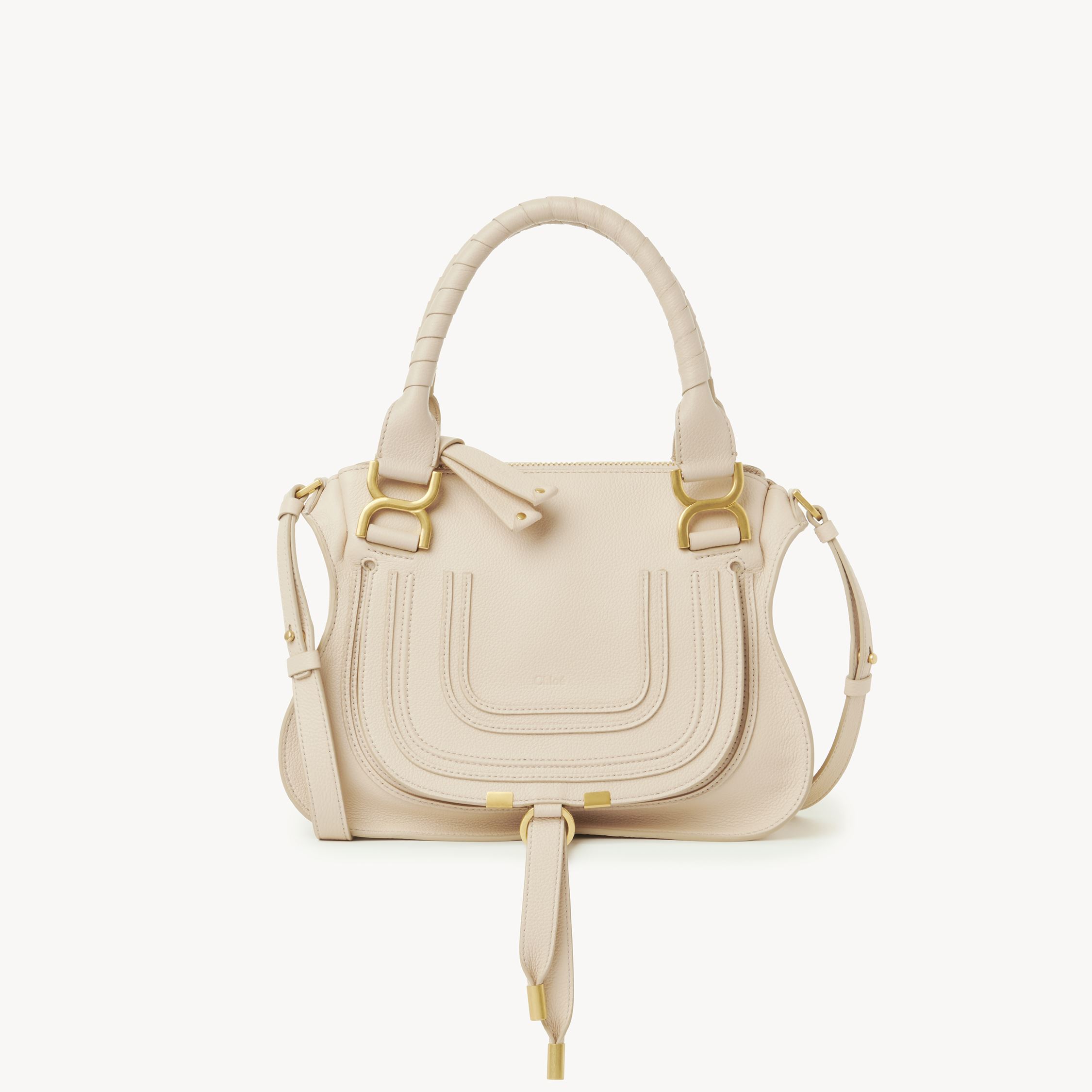 Chloé Small Marcie Bag In Grained Leather Beige Size Onesize 100% Calf-skin Leather