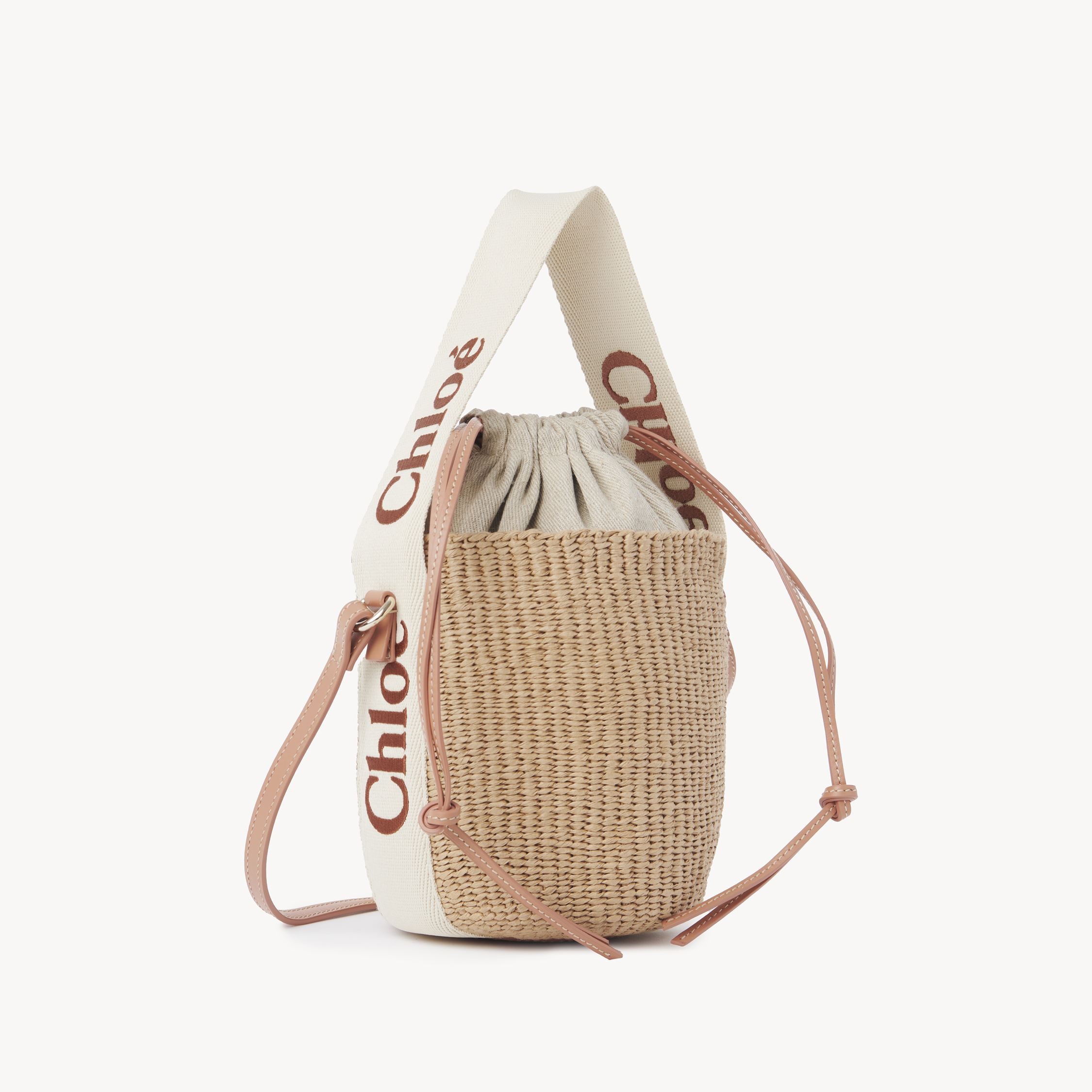 Chloé Small Woody Basket In Natural Fibers Orange Size Onesize 100% Paper, Calf-skin Leather