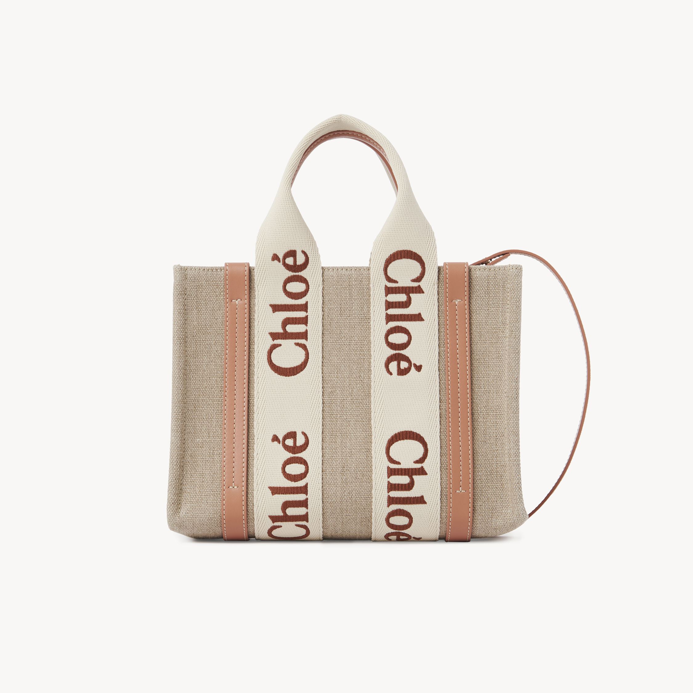 Shop Chloé Petit Sac Cabas Woody En Toile De Lin Femme Orange Taille Onesize 100% Lin, Cuir De Veau